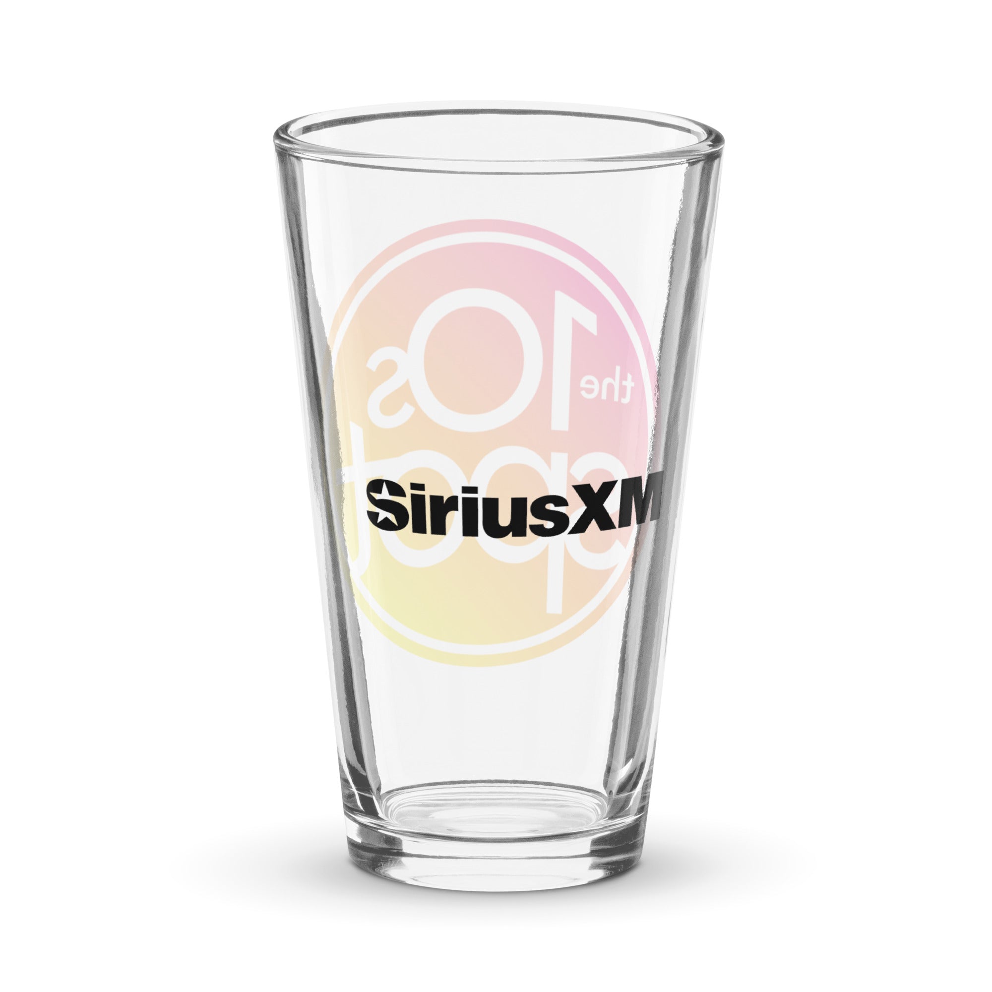 Back of clear glass with 'SiriusXM' logo in black.