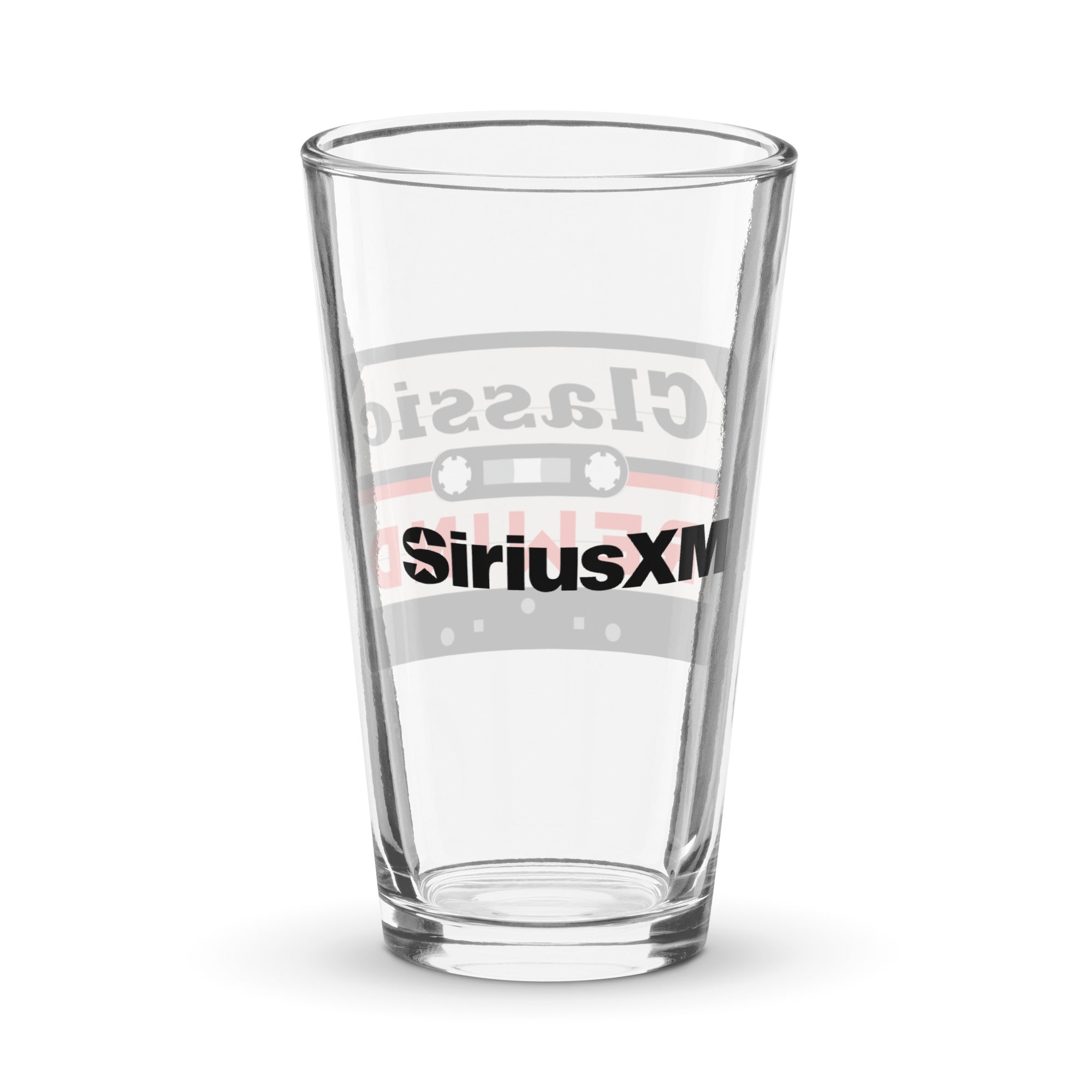 Back of clear glass with 'SiriusXM' logo in black.