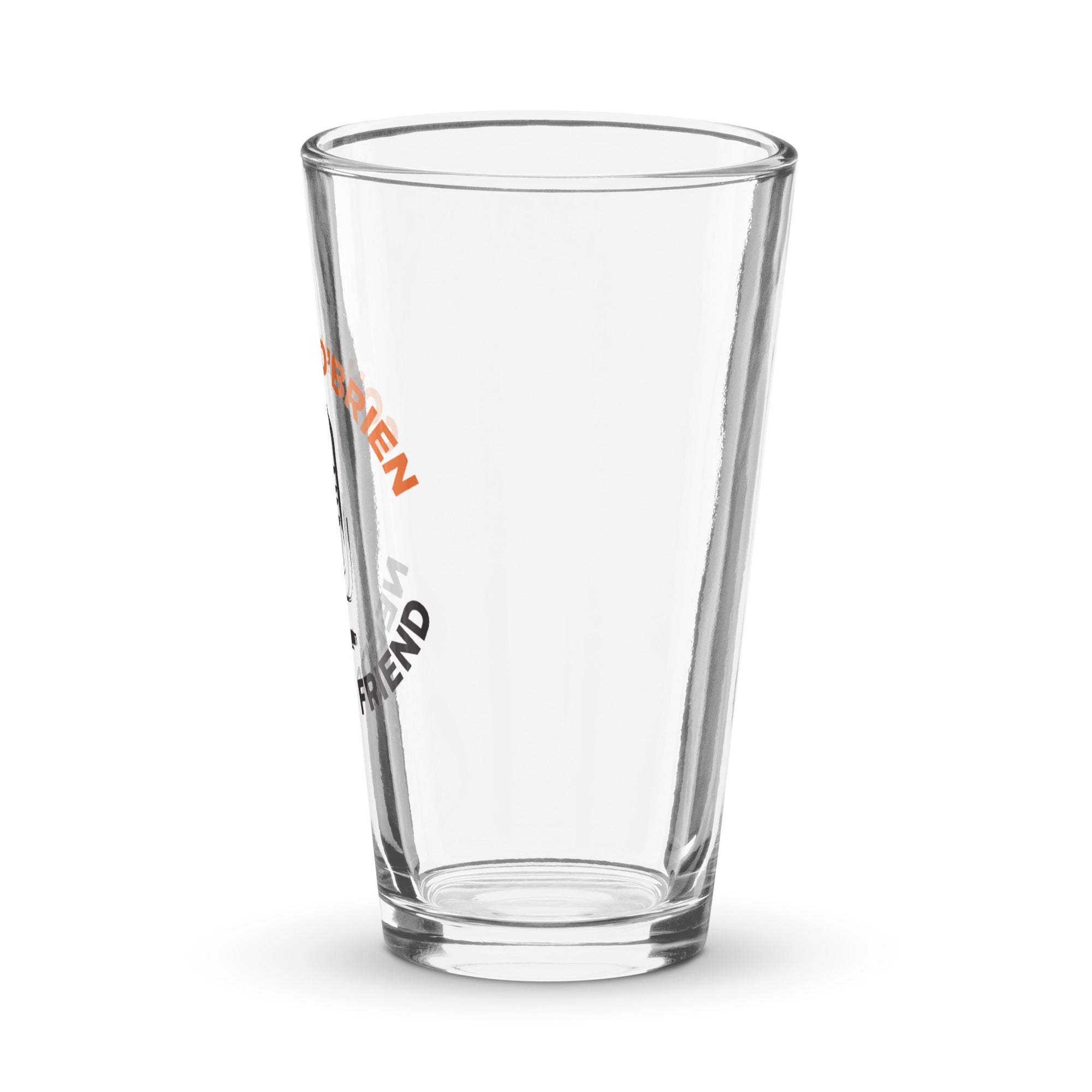 Side view of clear glass tumbler.