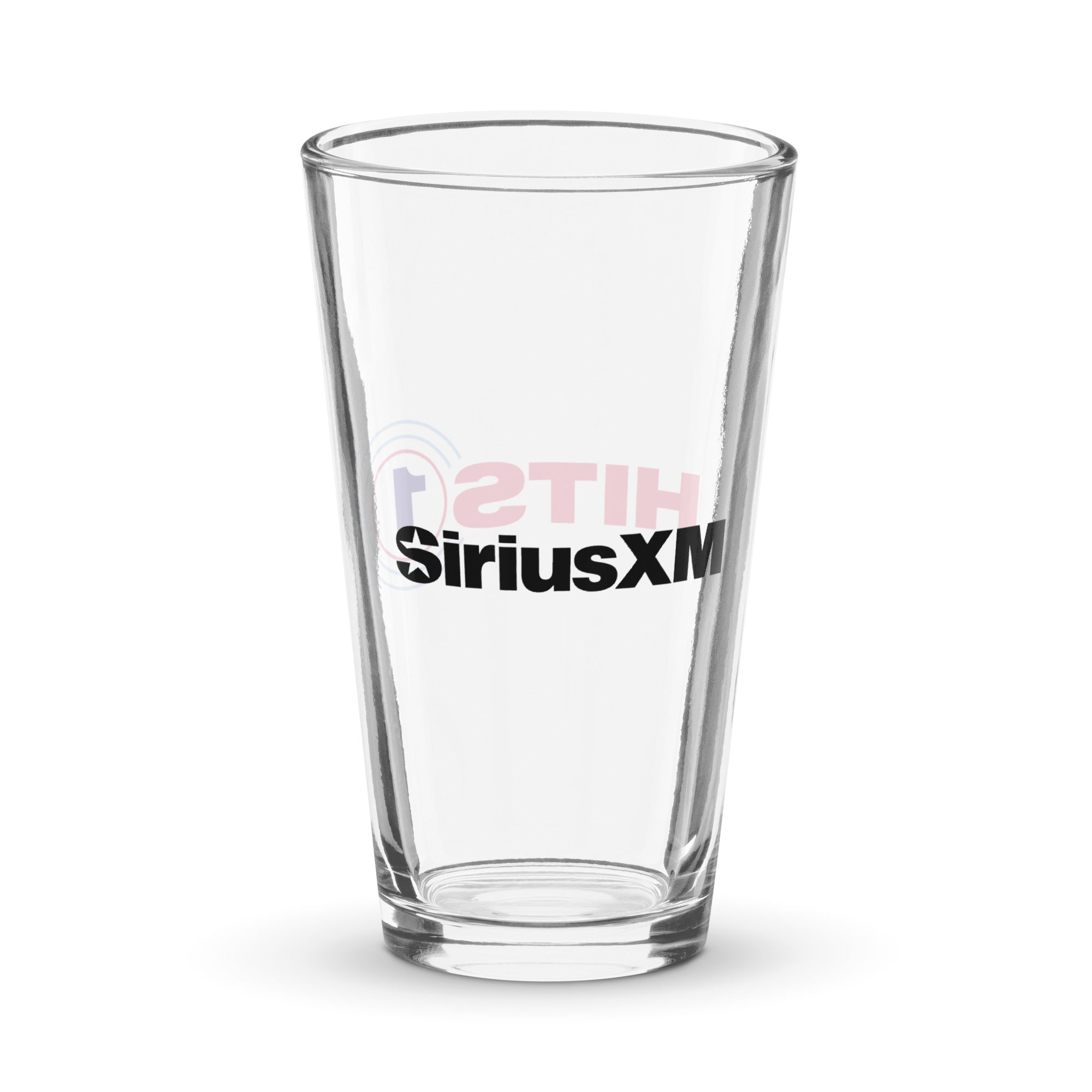 Pint glass with 'SiriusXM' logo in black. 