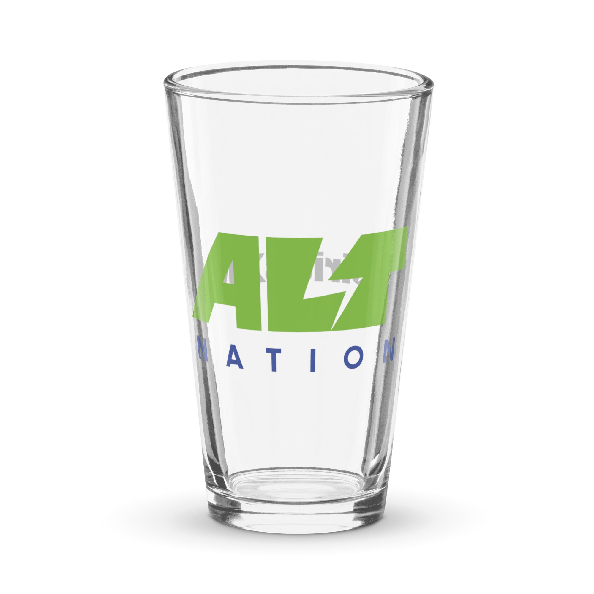 Clear glass pint with 'ALT NATION' logo in green and blue.