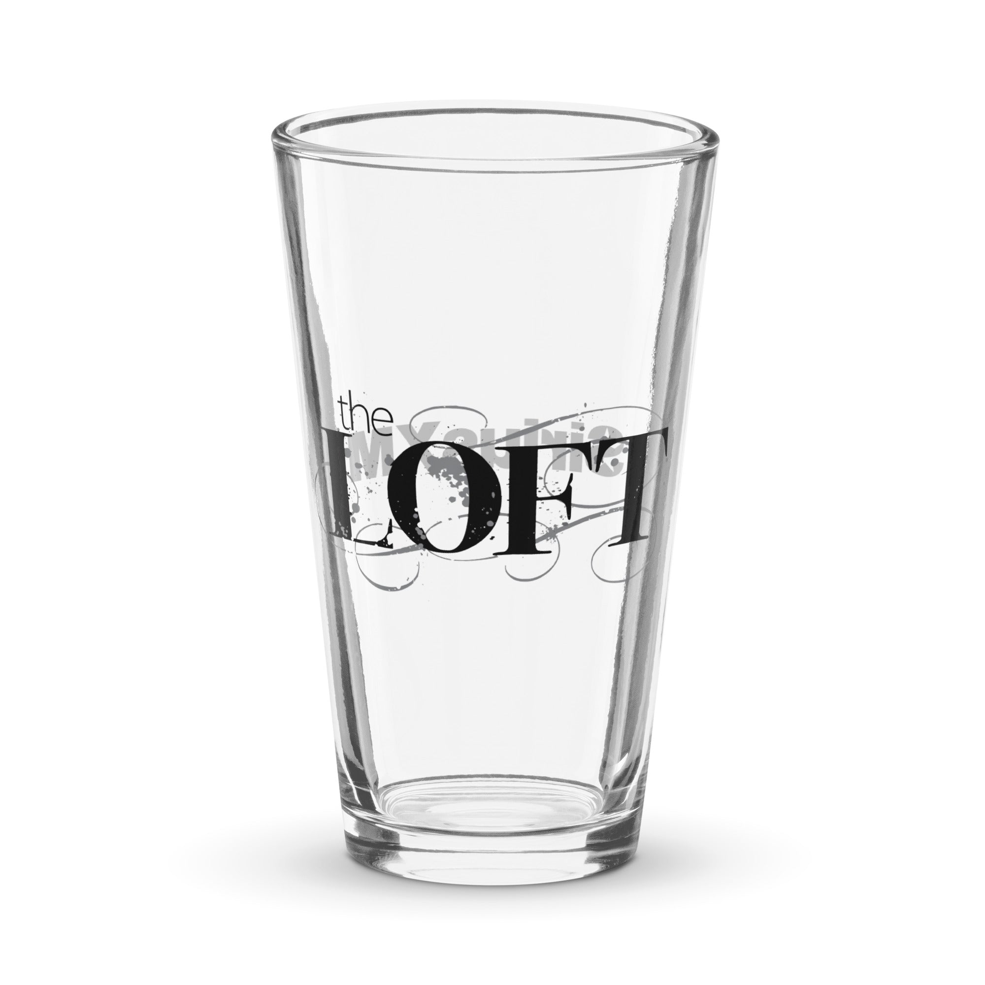 Clear glass pint with the text 'the LOFT' in a stylish black font design.