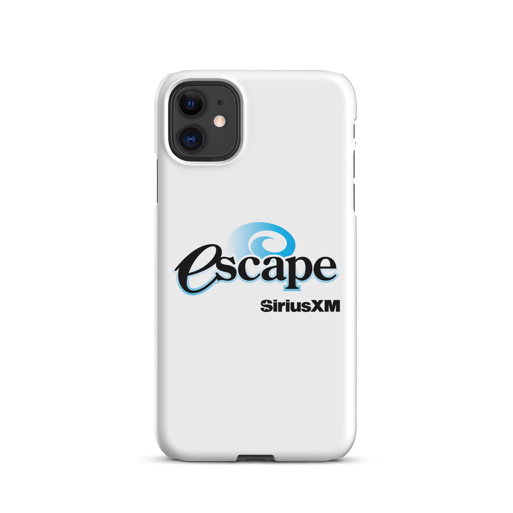 White smartphone case featuring the 'Escape' logo and 'SiriusXM' branding.