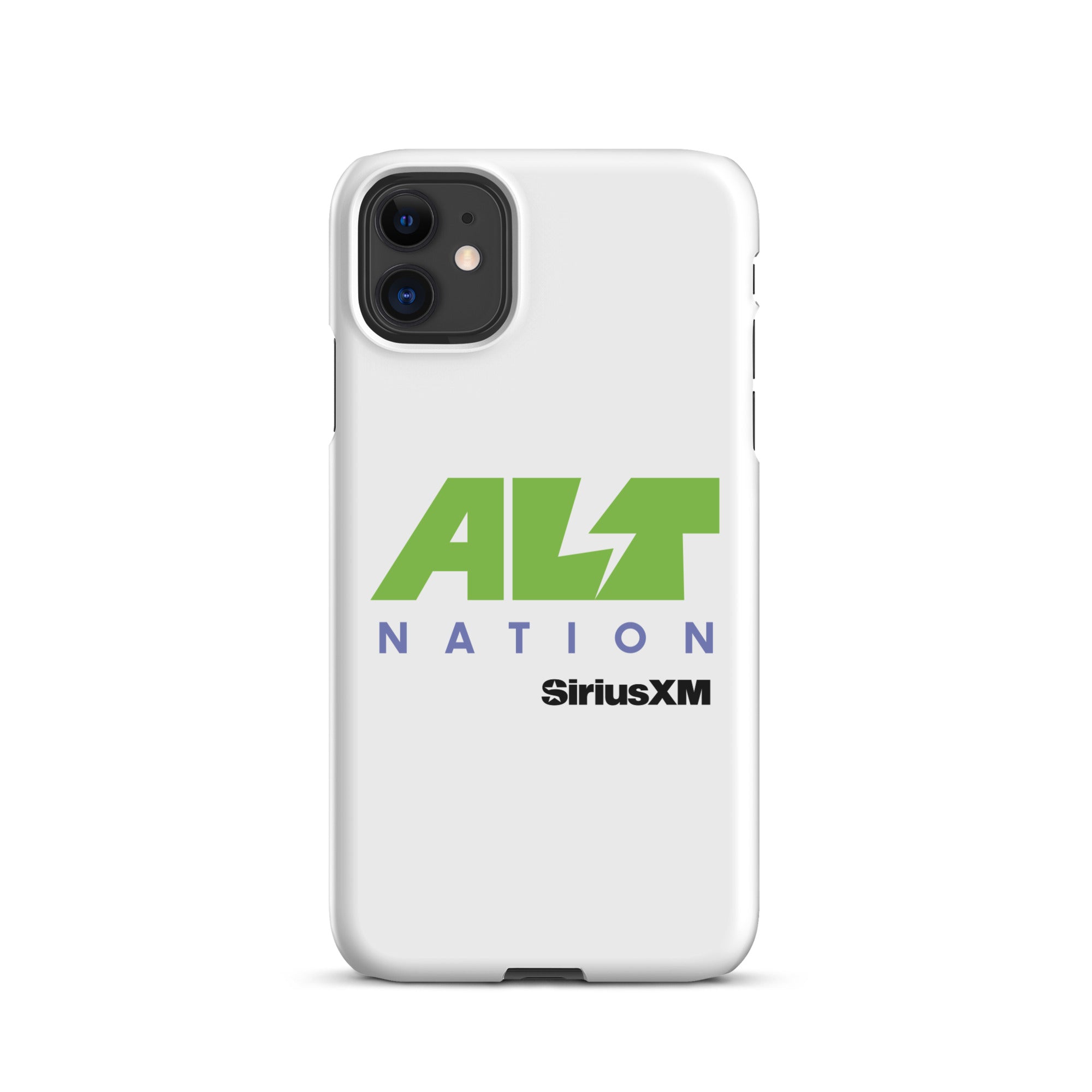 White phone case featuring the 'ALT NATION' logo in green and blue, alongside the 'SiriusXM' logo.