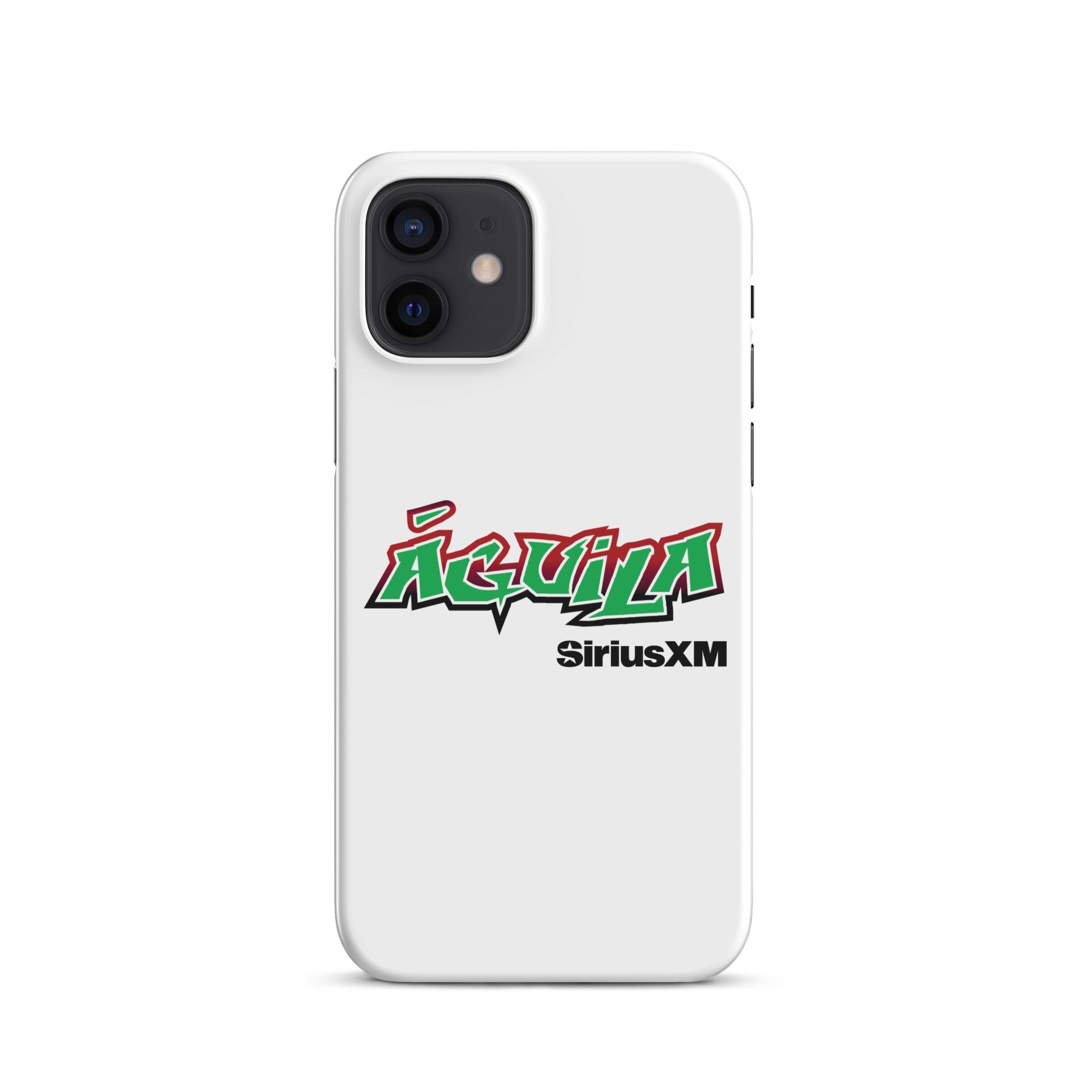 White phone case featuring the word 'Águila' in bold green and red letters, and 'SiriusXM' in black.