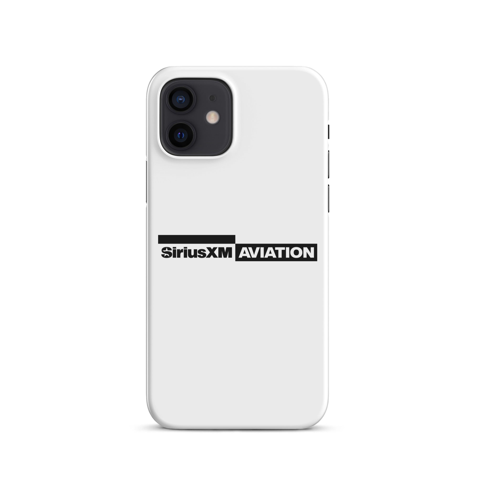 White phone case featuring the SiriusXM Aviation logo in black.