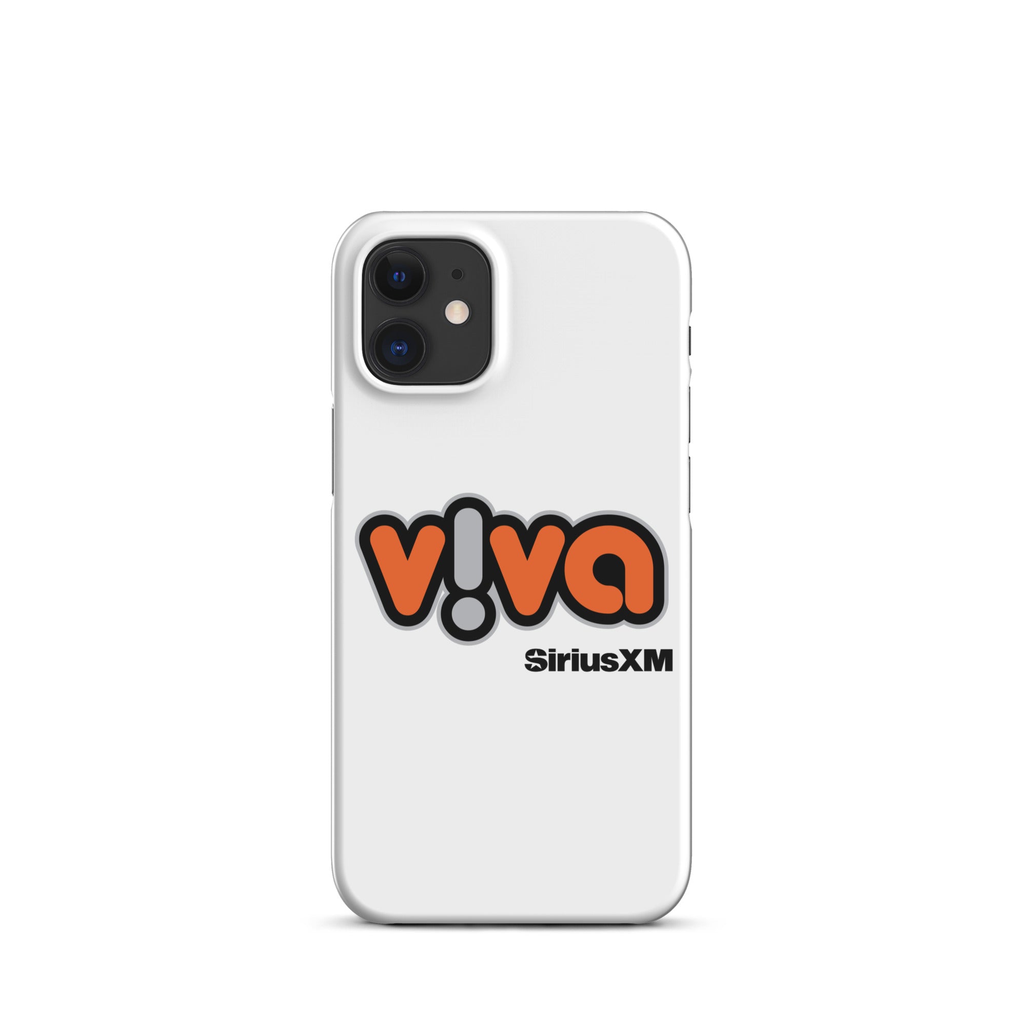 White phone case featuring the 'v!va' logo with 'SiriusXM' branding.