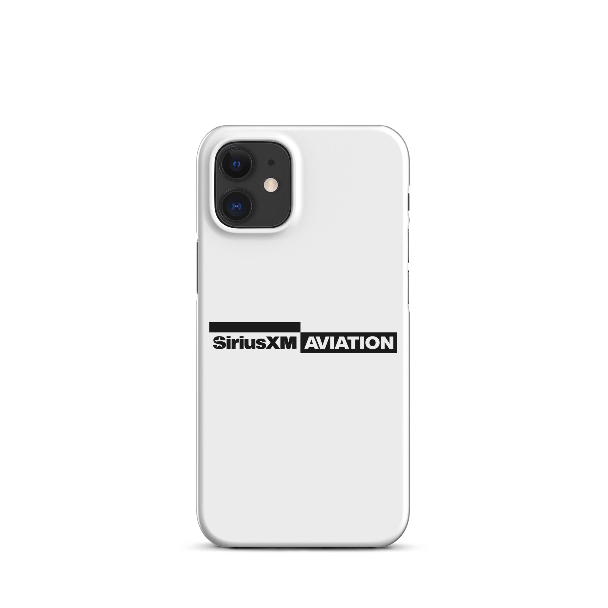 White phone case featuring the SiriusXM Aviation logo in black.