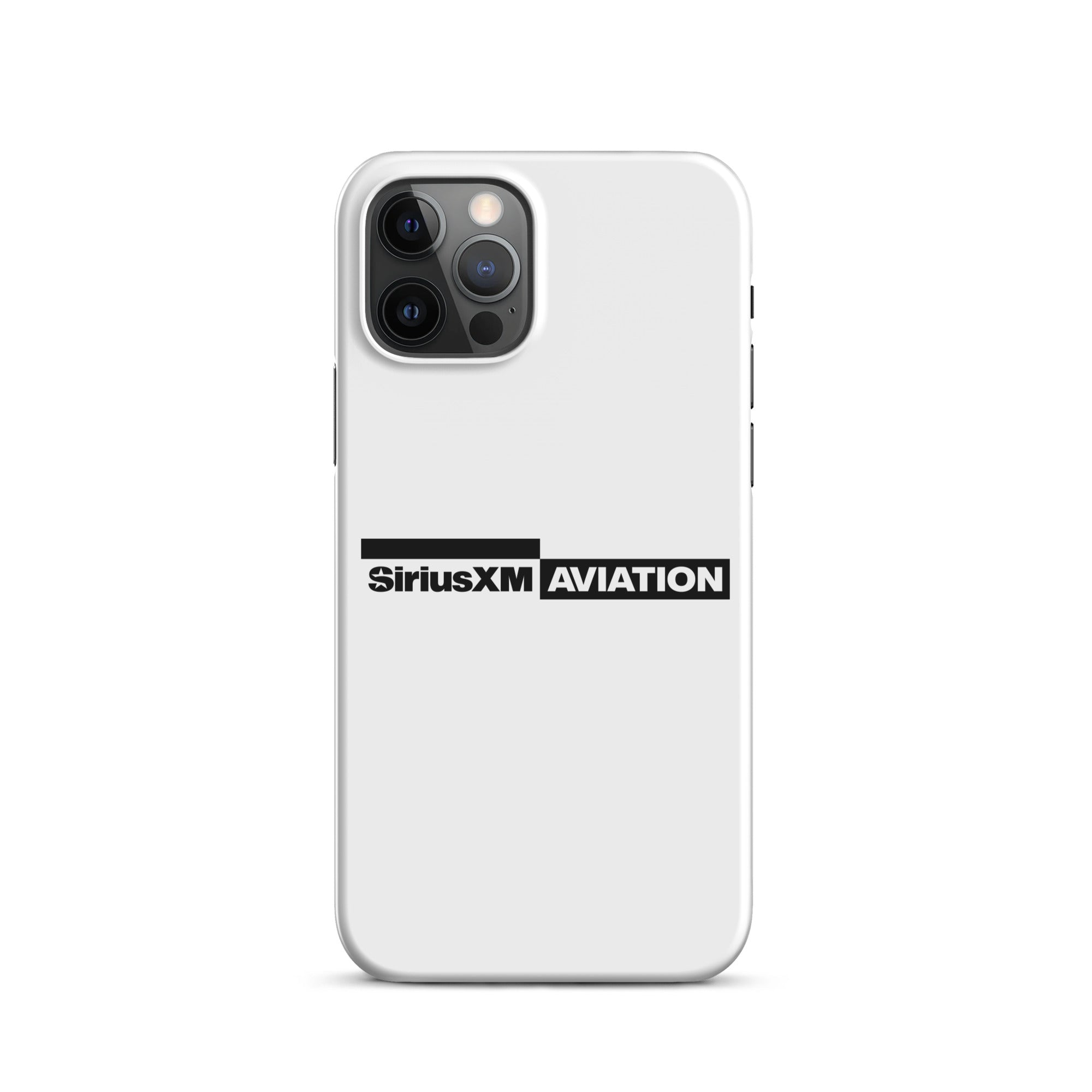 White phone case featuring the SiriusXM Aviation logo in black.