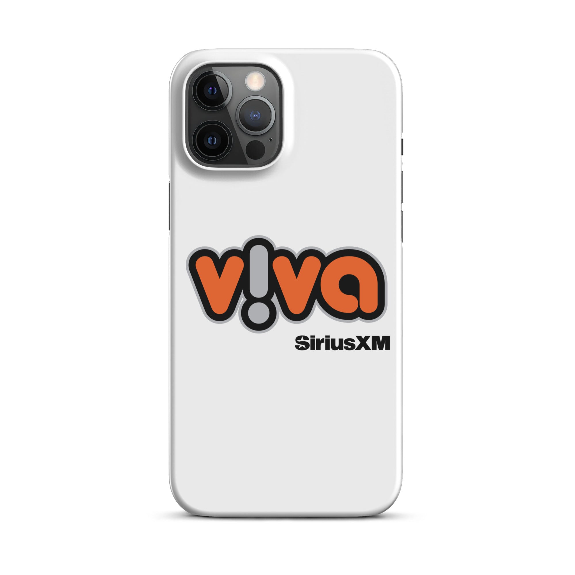 White phone case featuring the 'v!va' logo with 'SiriusXM' branding.
