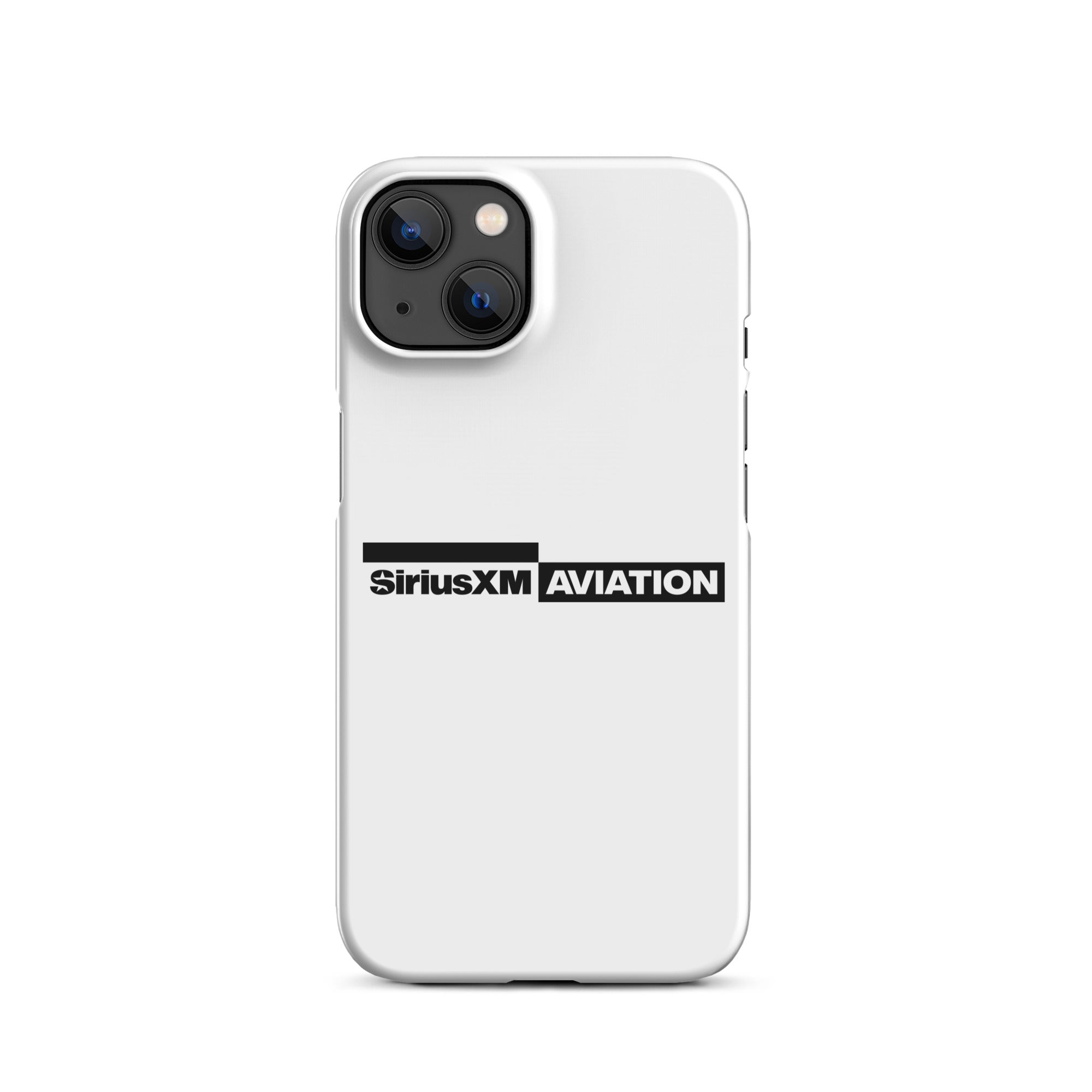 White phone case featuring the SiriusXM Aviation logo in black.