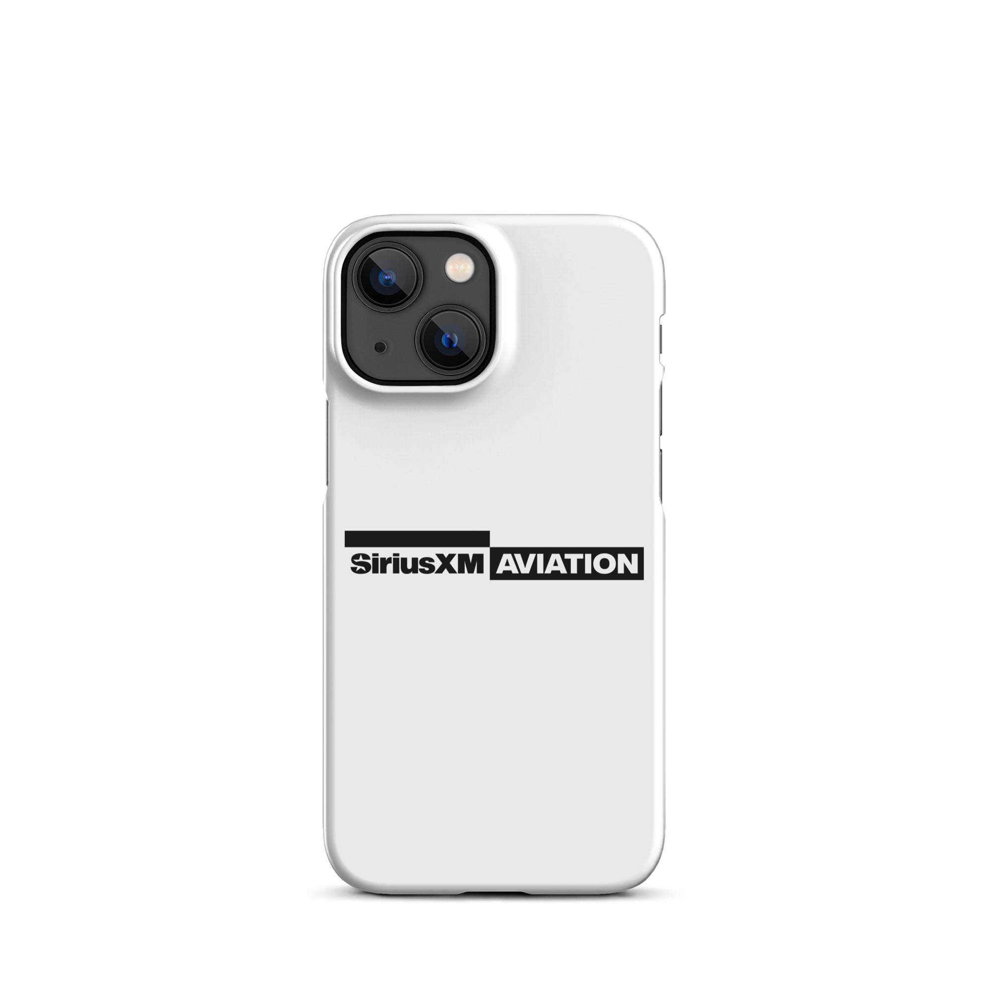 White phone case featuring the SiriusXM Aviation logo in black.