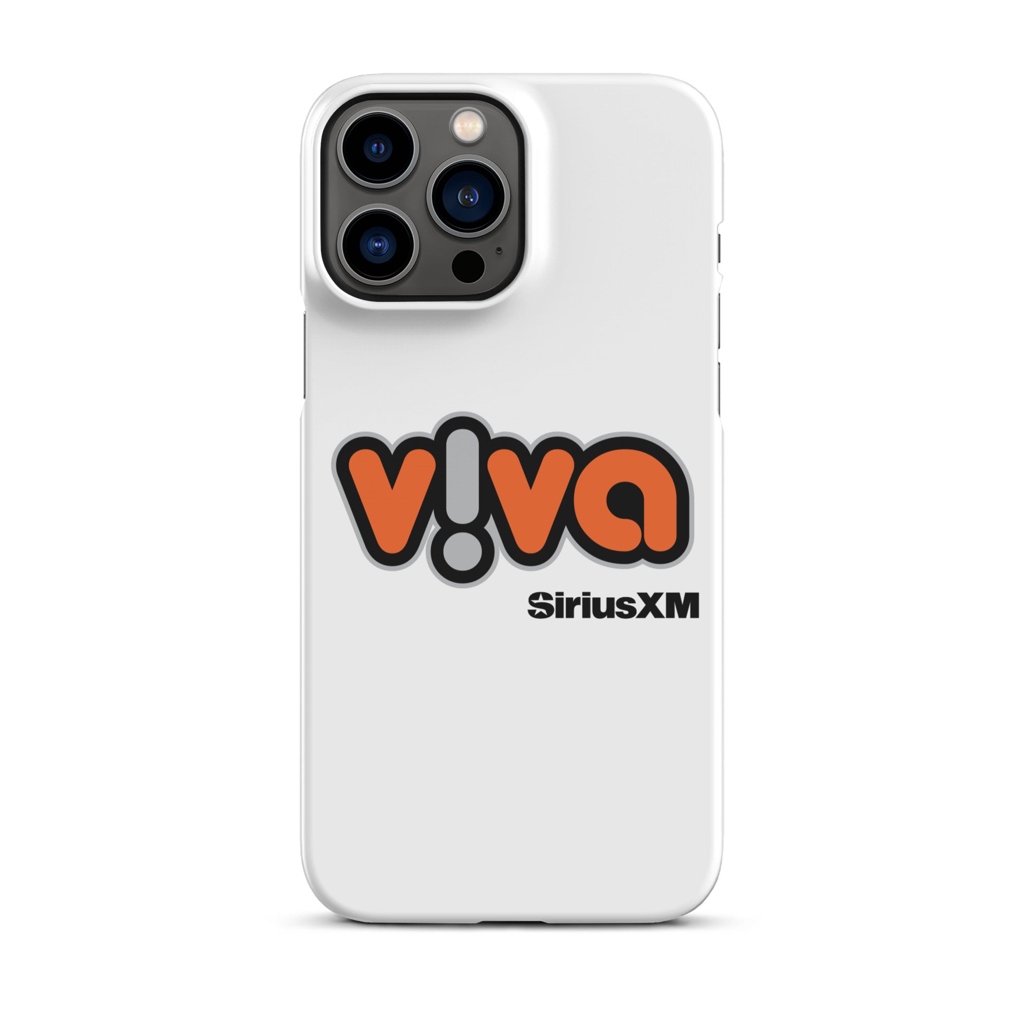 White phone case featuring the 'v!va' logo with 'SiriusXM' branding.