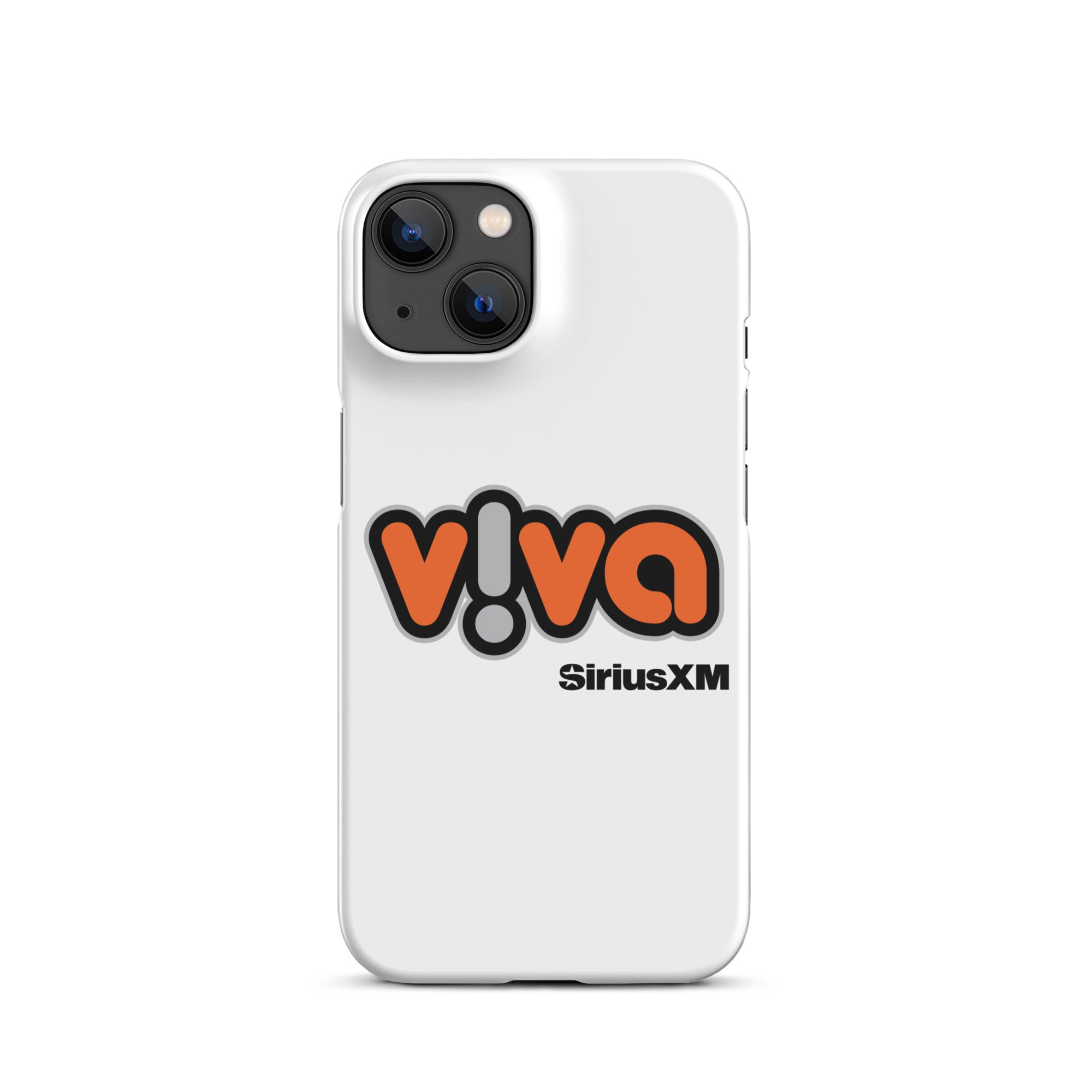 White phone case featuring the 'v!va' logo with 'SiriusXM' branding.