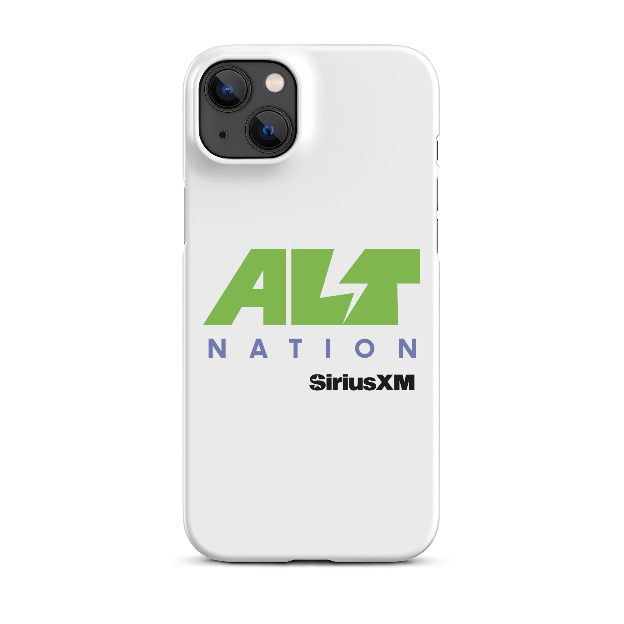 White phone case featuring the 'ALT NATION' logo in green and blue, alongside the 'SiriusXM' logo.