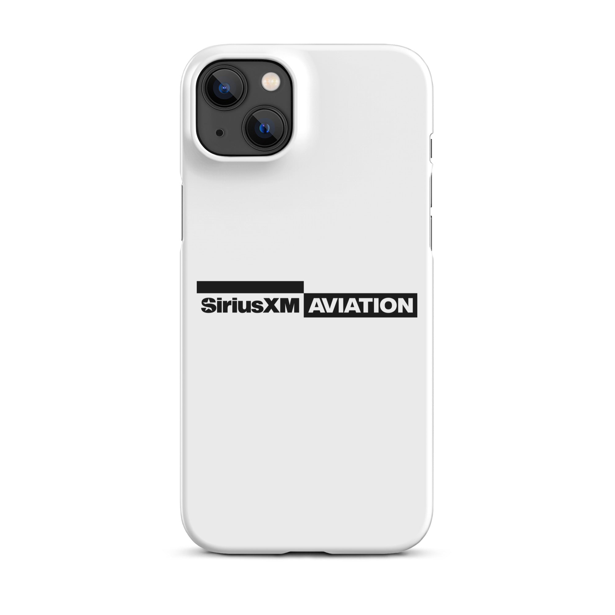 White phone case featuring the SiriusXM Aviation logo in black.