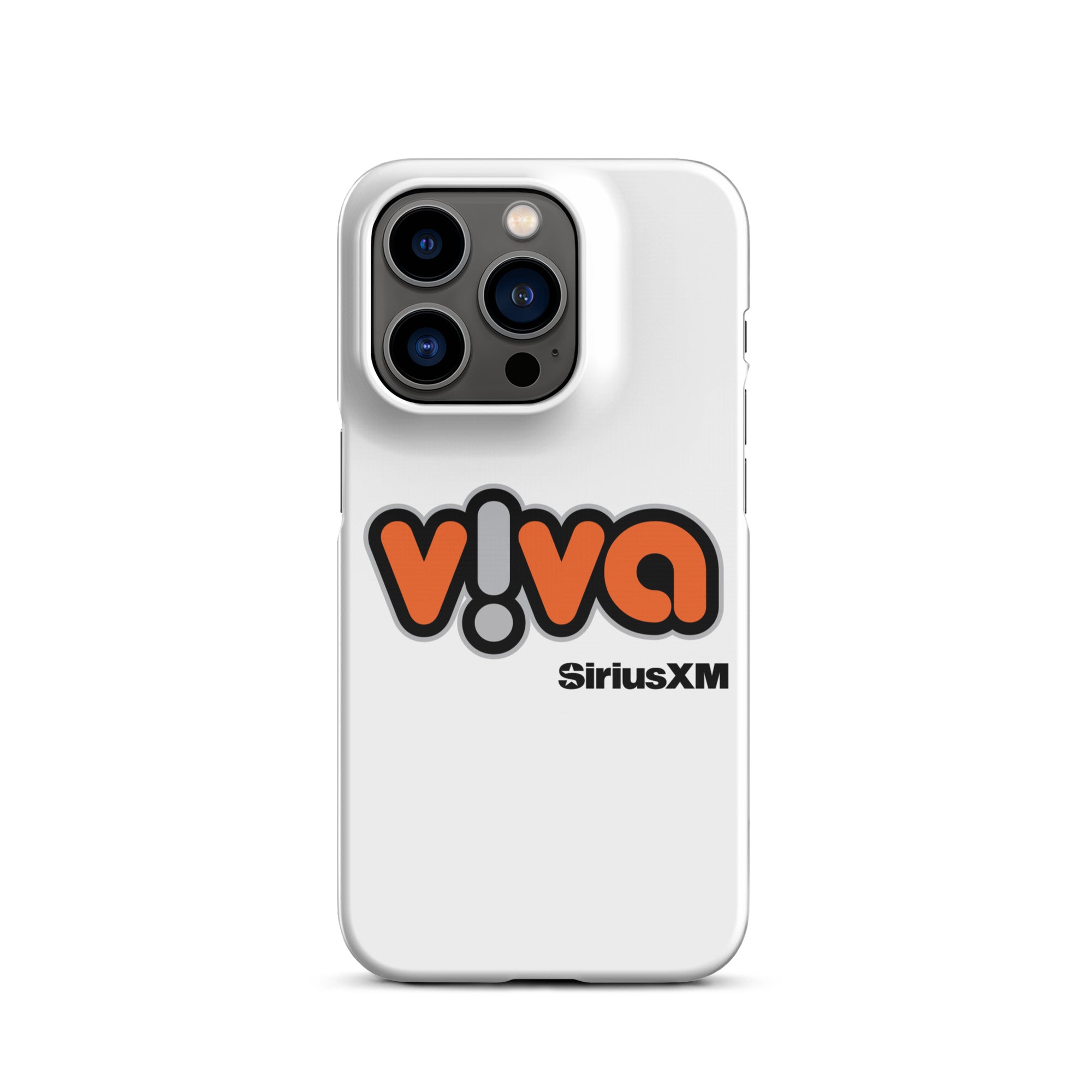 White phone case featuring the 'v!va' logo with 'SiriusXM' branding.