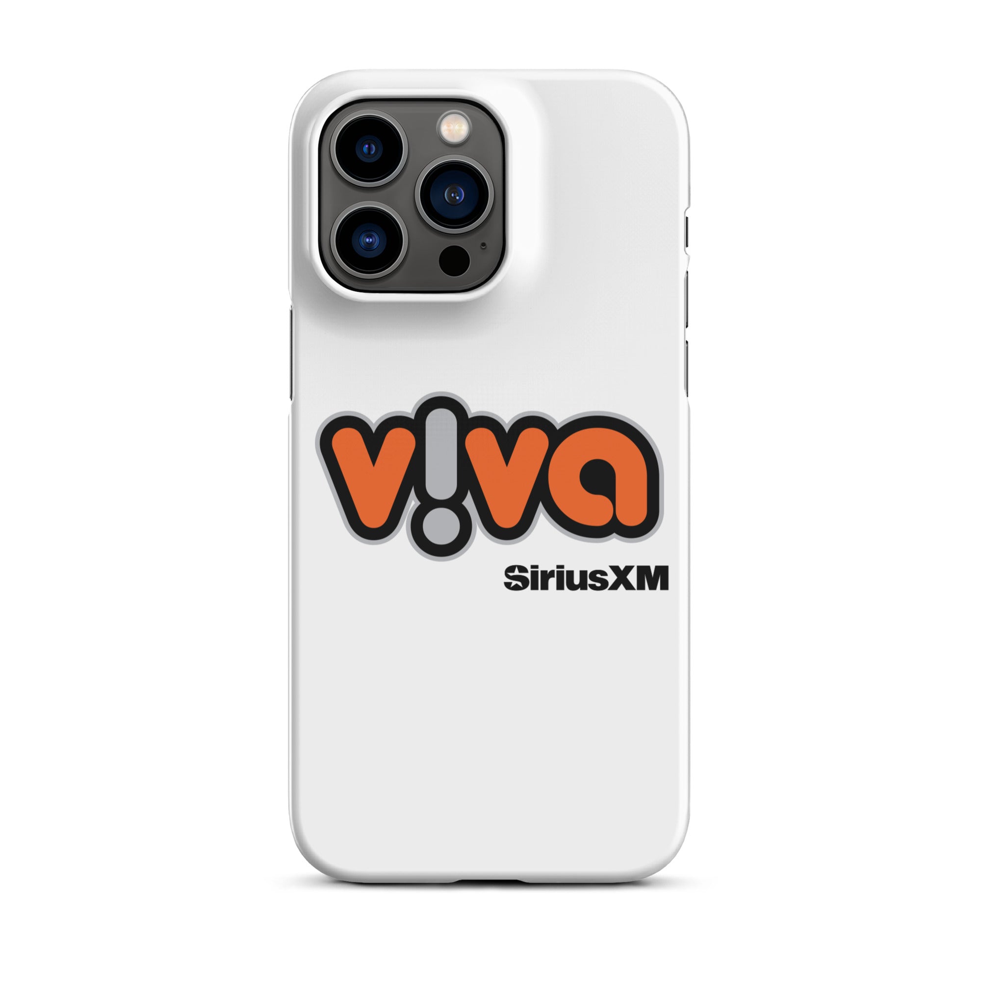 White phone case featuring the 'v!va' logo with 'SiriusXM' branding.