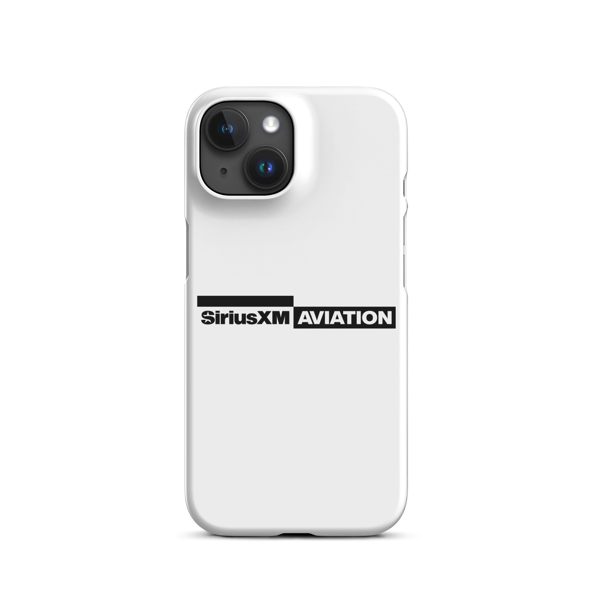 White phone case featuring the SiriusXM Aviation logo in black.