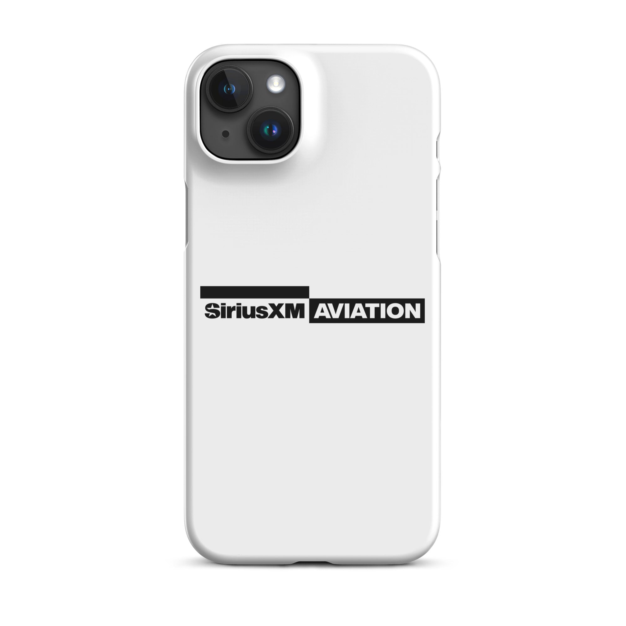 White phone case featuring the SiriusXM Aviation logo in black.
