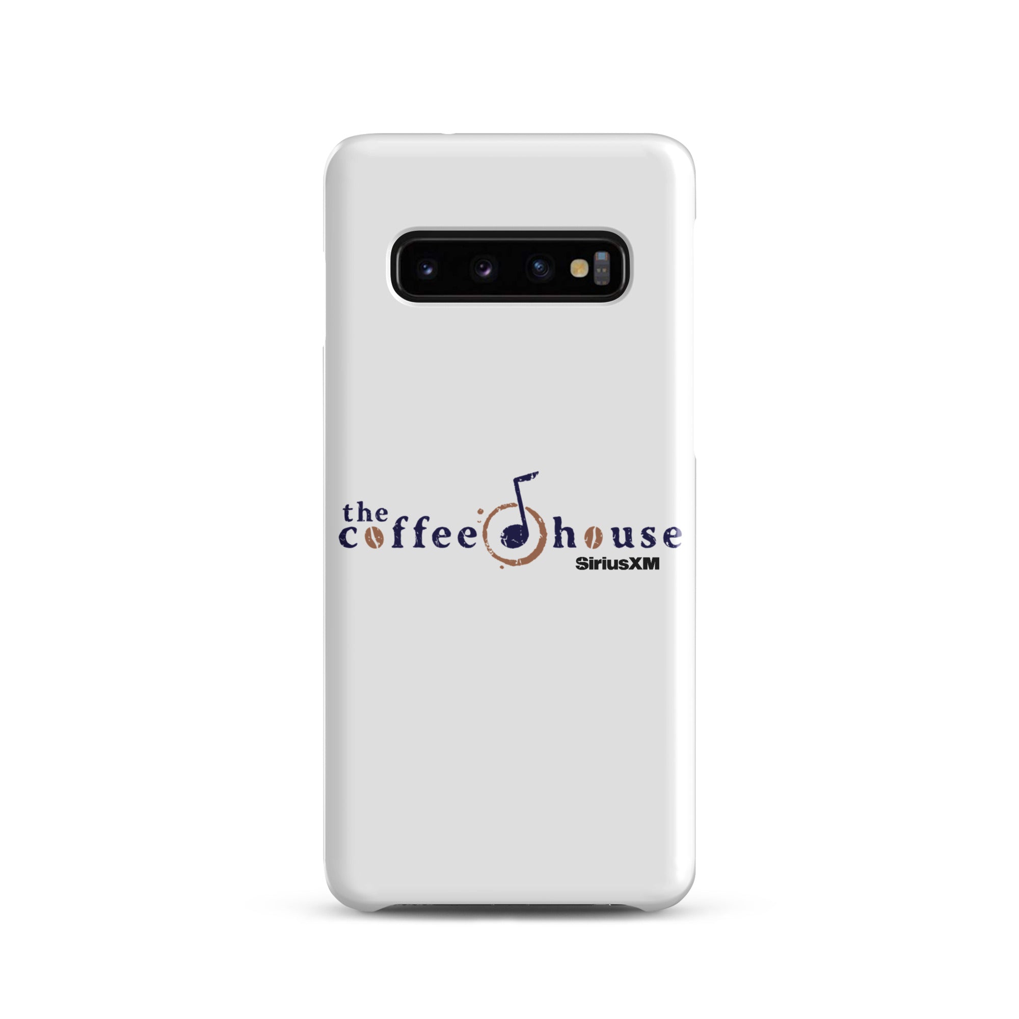 Phone case featuring 'the coffee house' logo with a musical note and 'SiriusXM' branding.