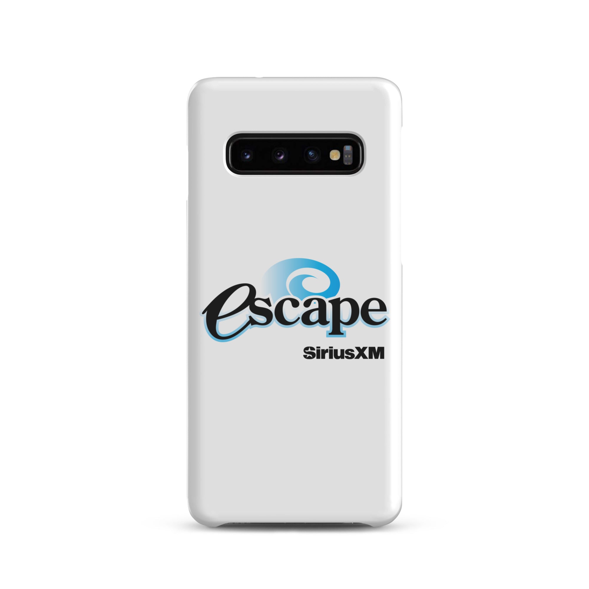White phone case featuring the 'escape' logo and 'SiriusXM' branding.