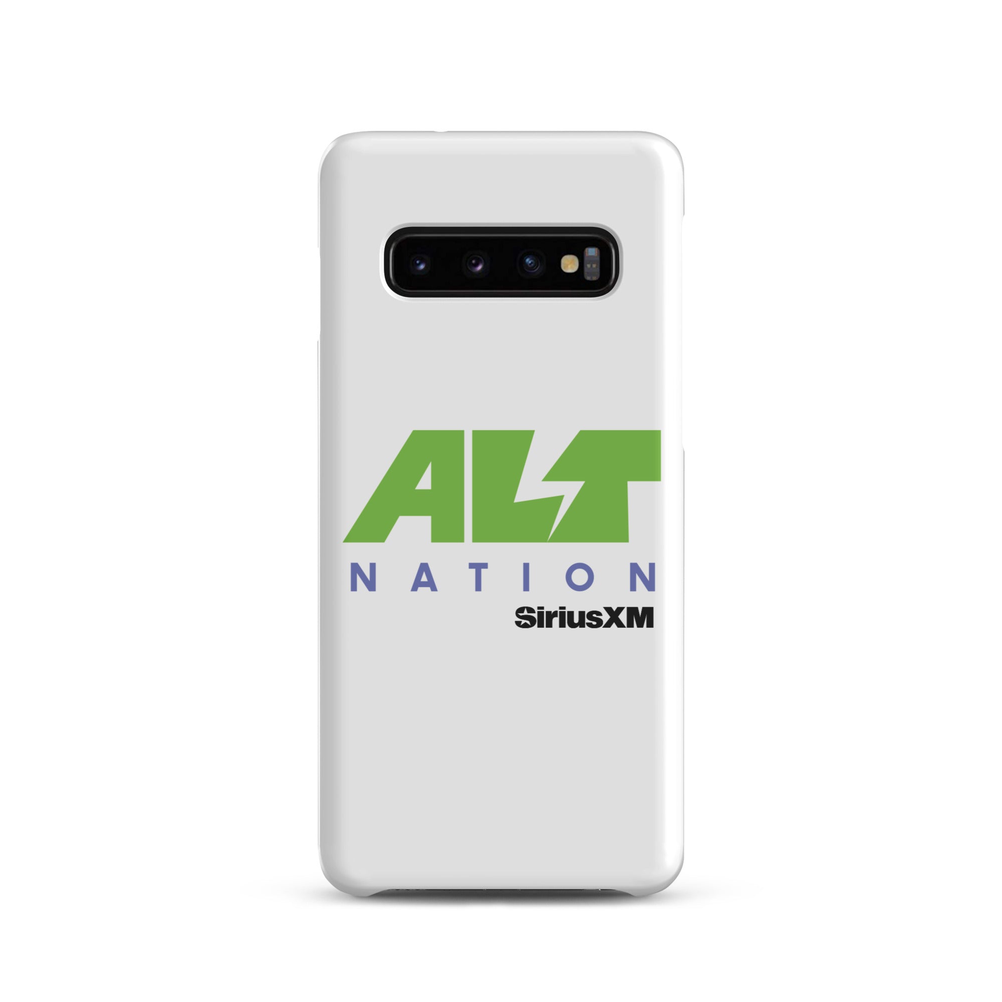 White phone case featuring 'ALT NATION' logo with green and blue text, alongside 'SiriusXM' branding.