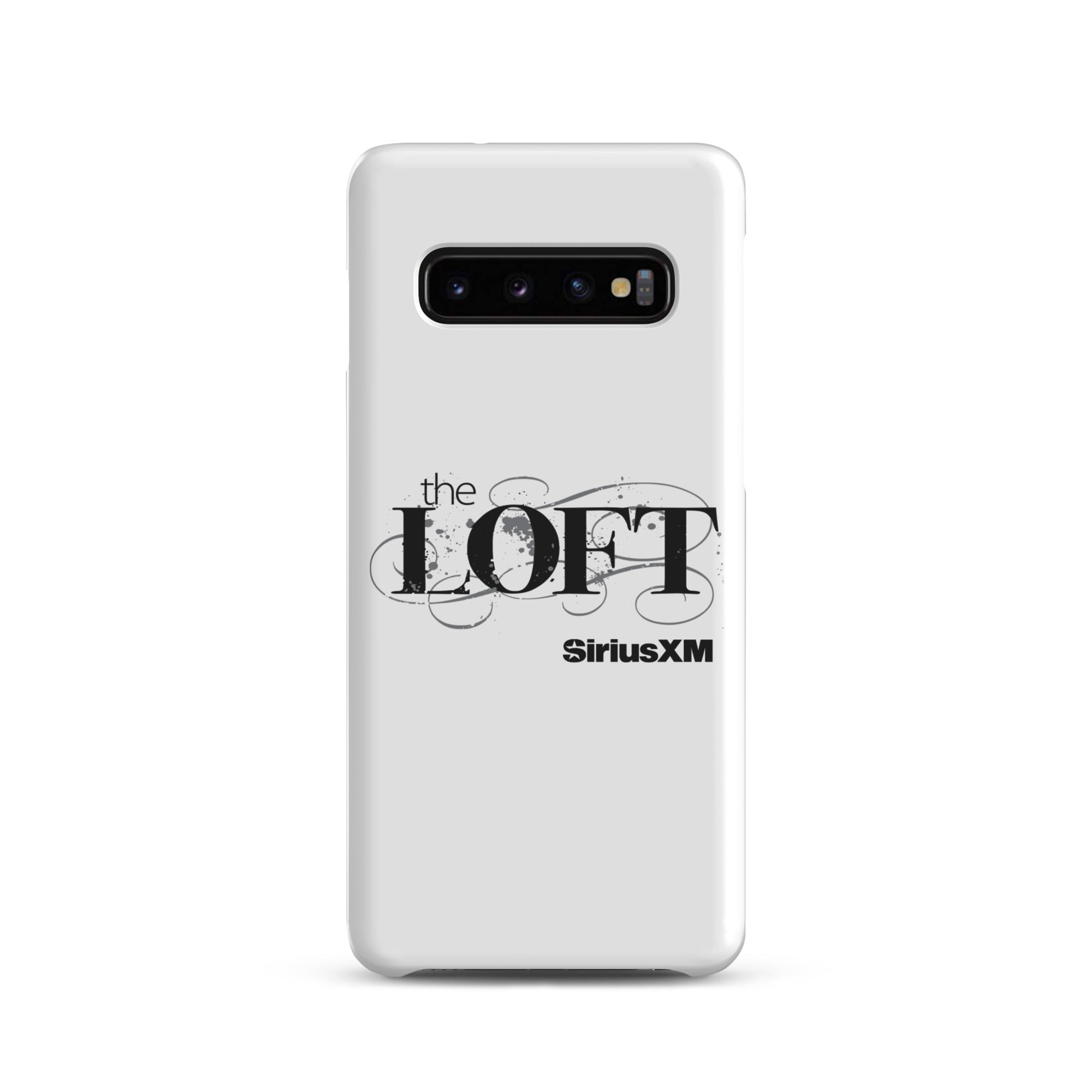 Phone case featuring 'the LOFT' and 'SiriusXM' logos on a white background.