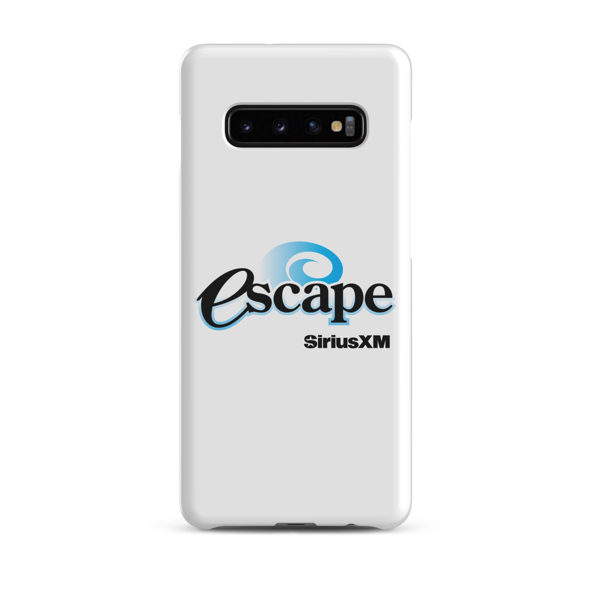 White phone case featuring the 'escape' logo and 'SiriusXM' branding.