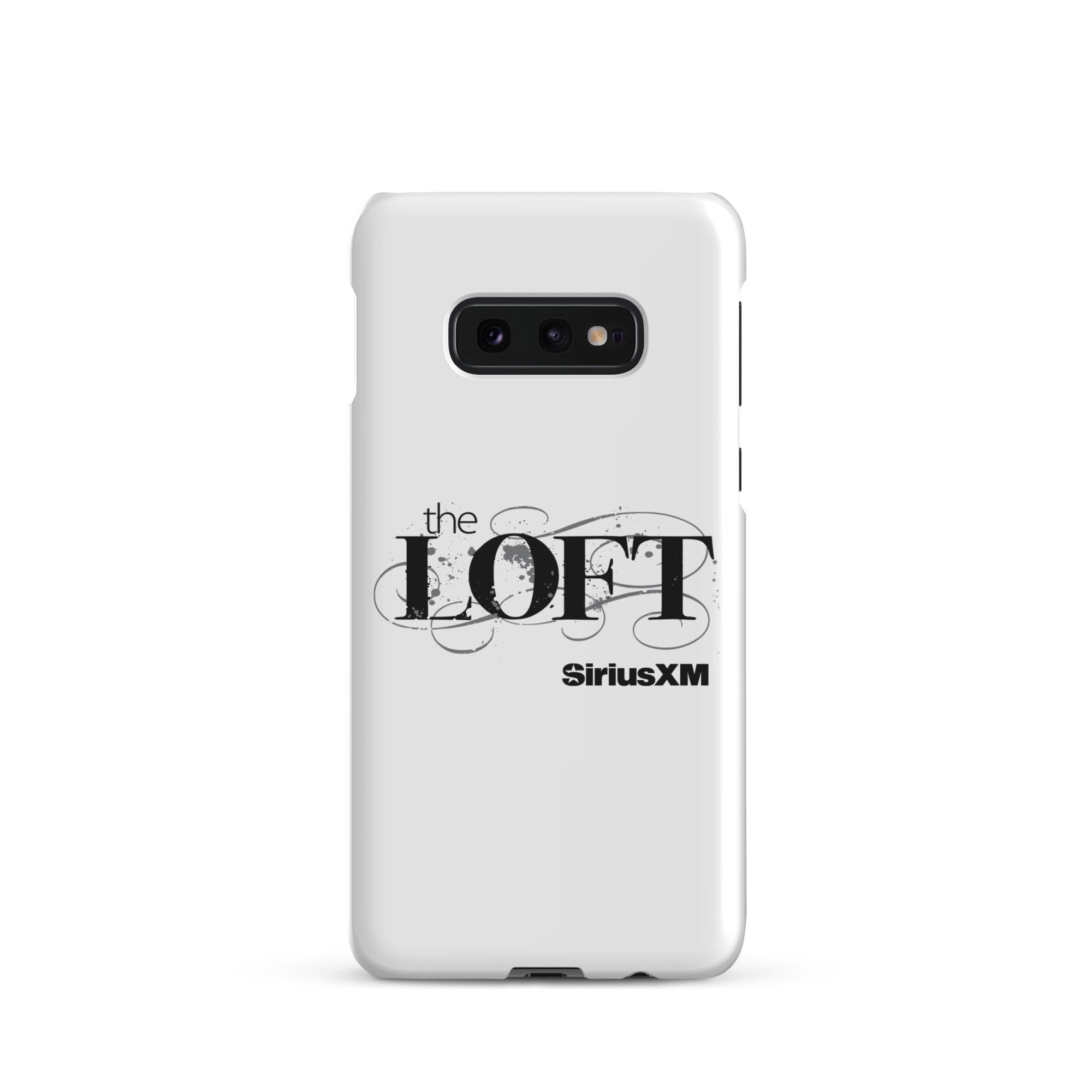 Phone case featuring 'the LOFT' and 'SiriusXM' logos on a white background.