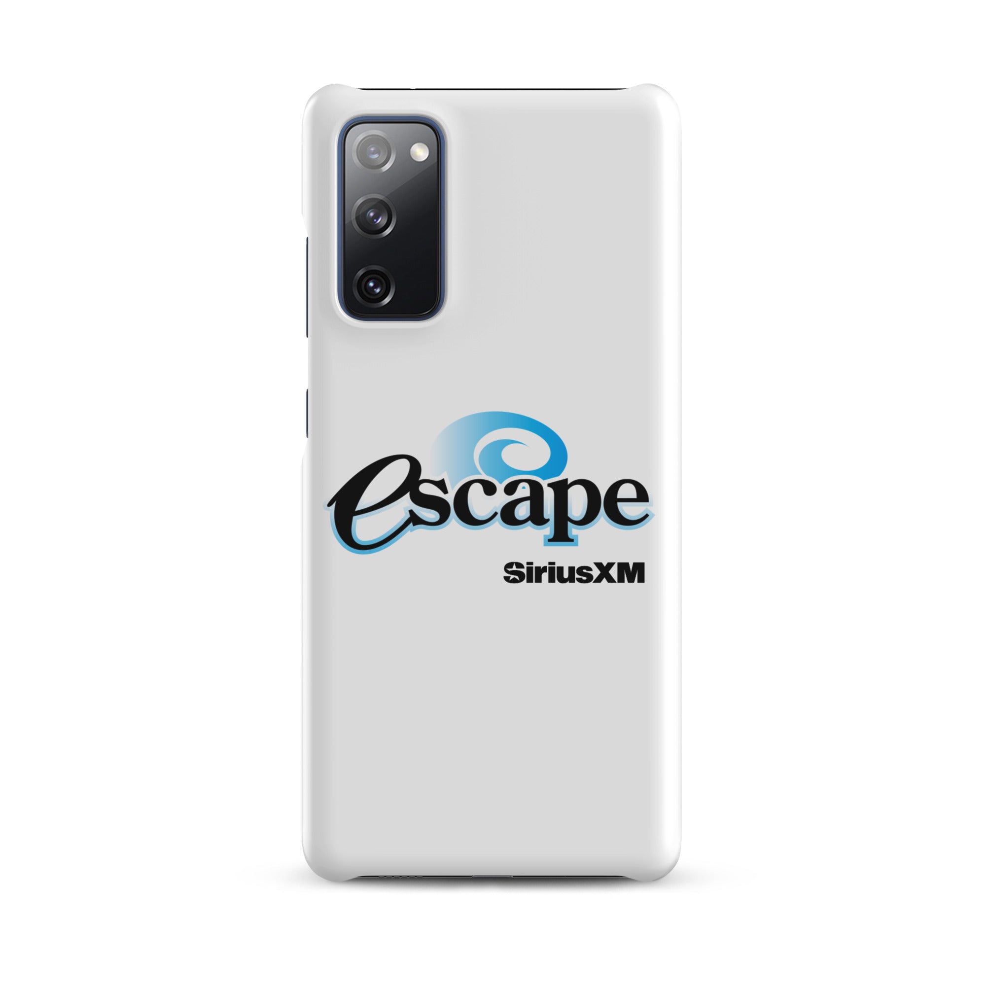White phone case featuring the 'escape' logo and 'SiriusXM' branding.