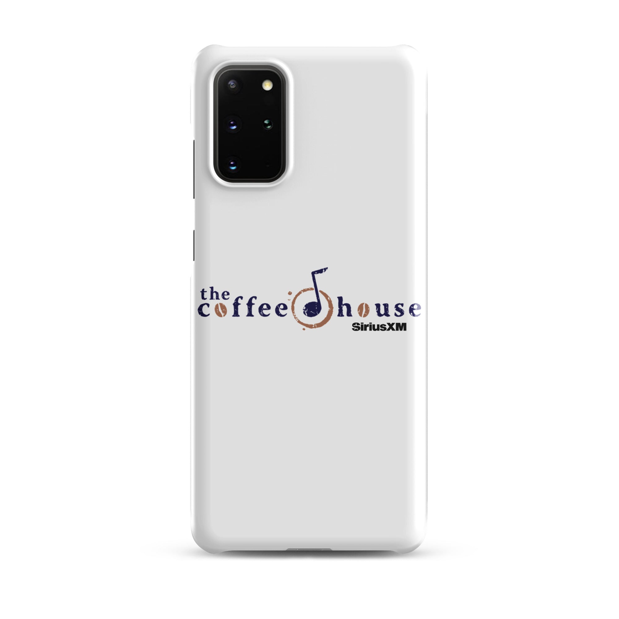A phone case featuring 'the coffee house' logo with a musical note and 'SiriusXM' branding.