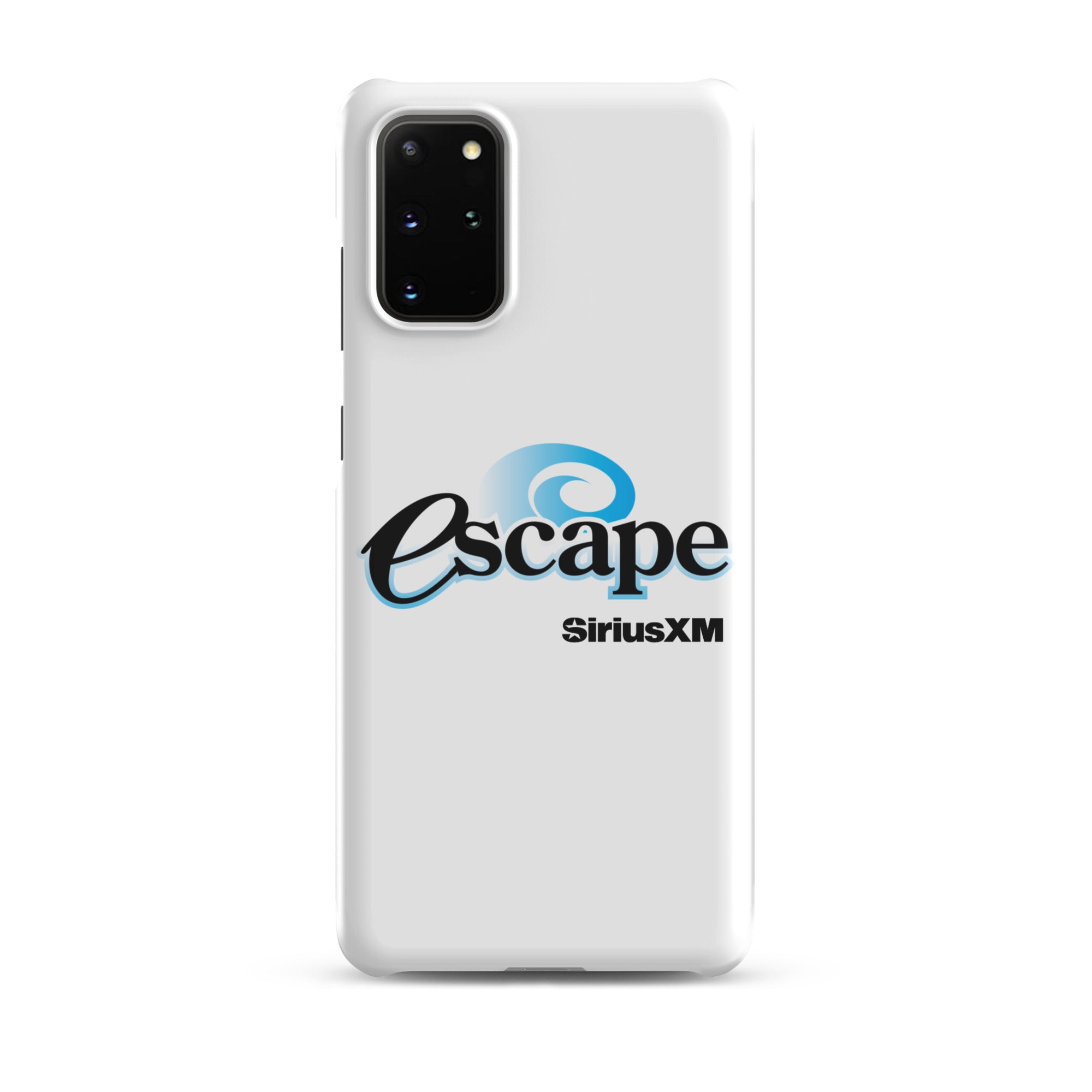 White phone case featuring the 'escape' logo and 'SiriusXM' branding.
