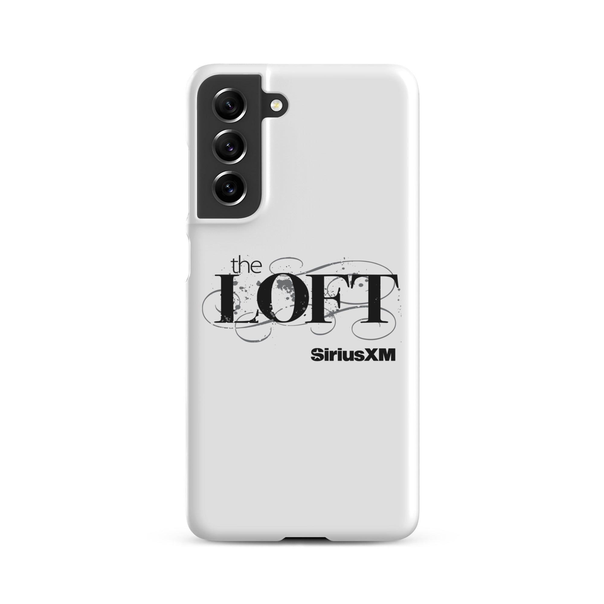 Phone case featuring 'the LOFT' and 'SiriusXM' logos on a white background.