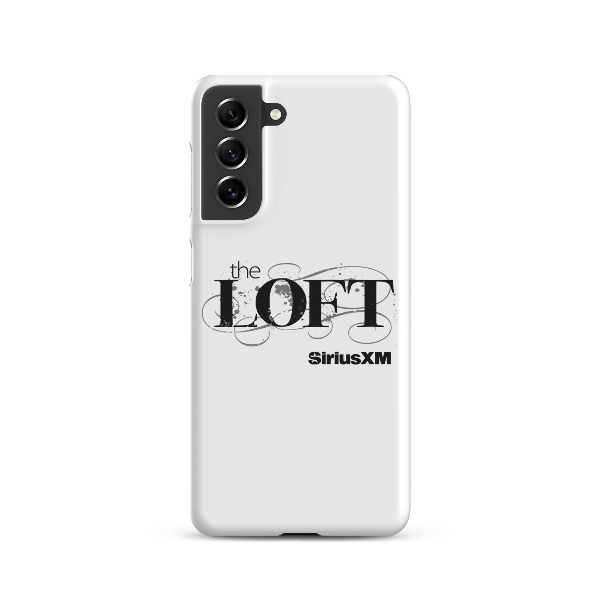 Phone case featuring 'the LOFT' and 'SiriusXM' logos on a white background.