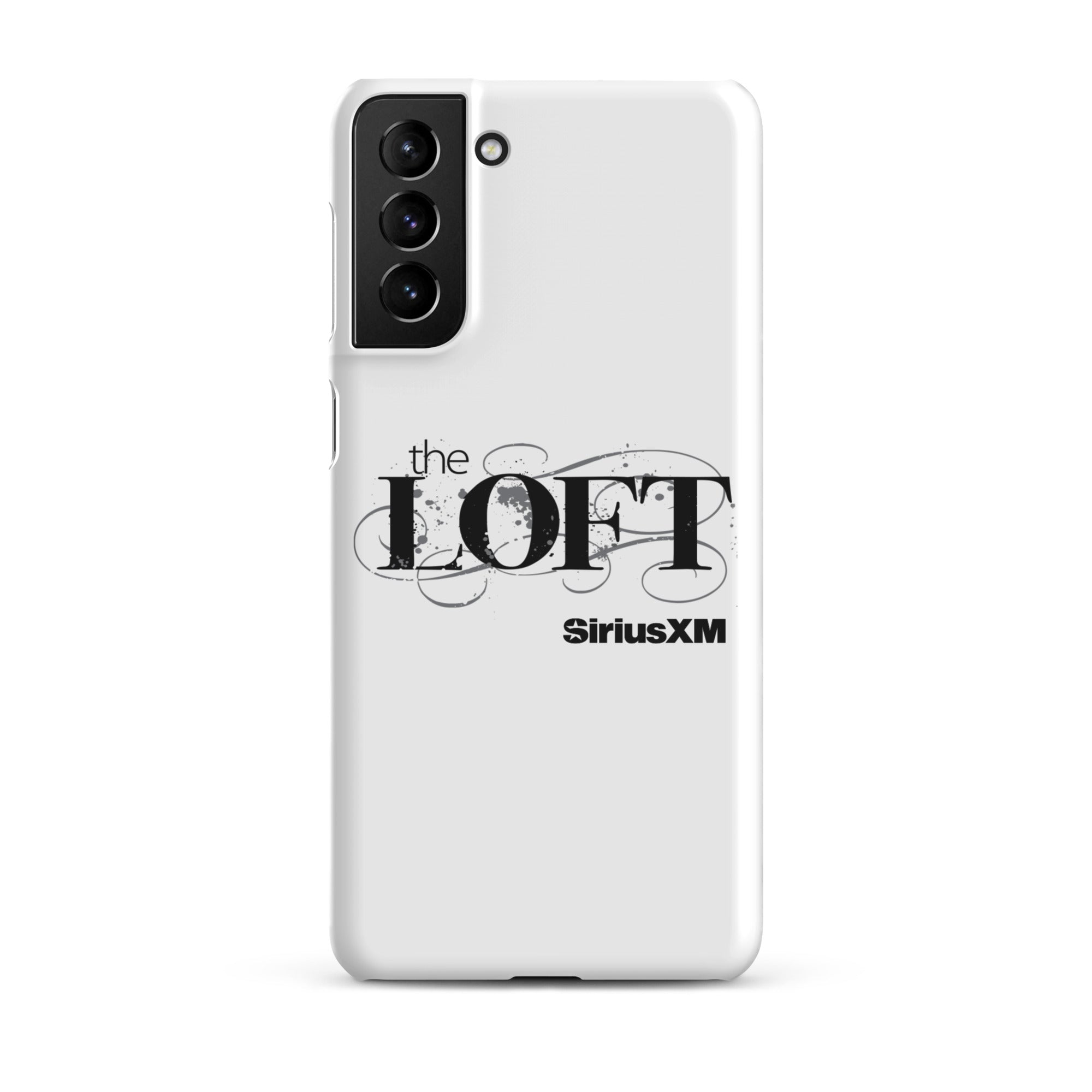 Phone case featuring 'the LOFT' and 'SiriusXM' logos on a white background.