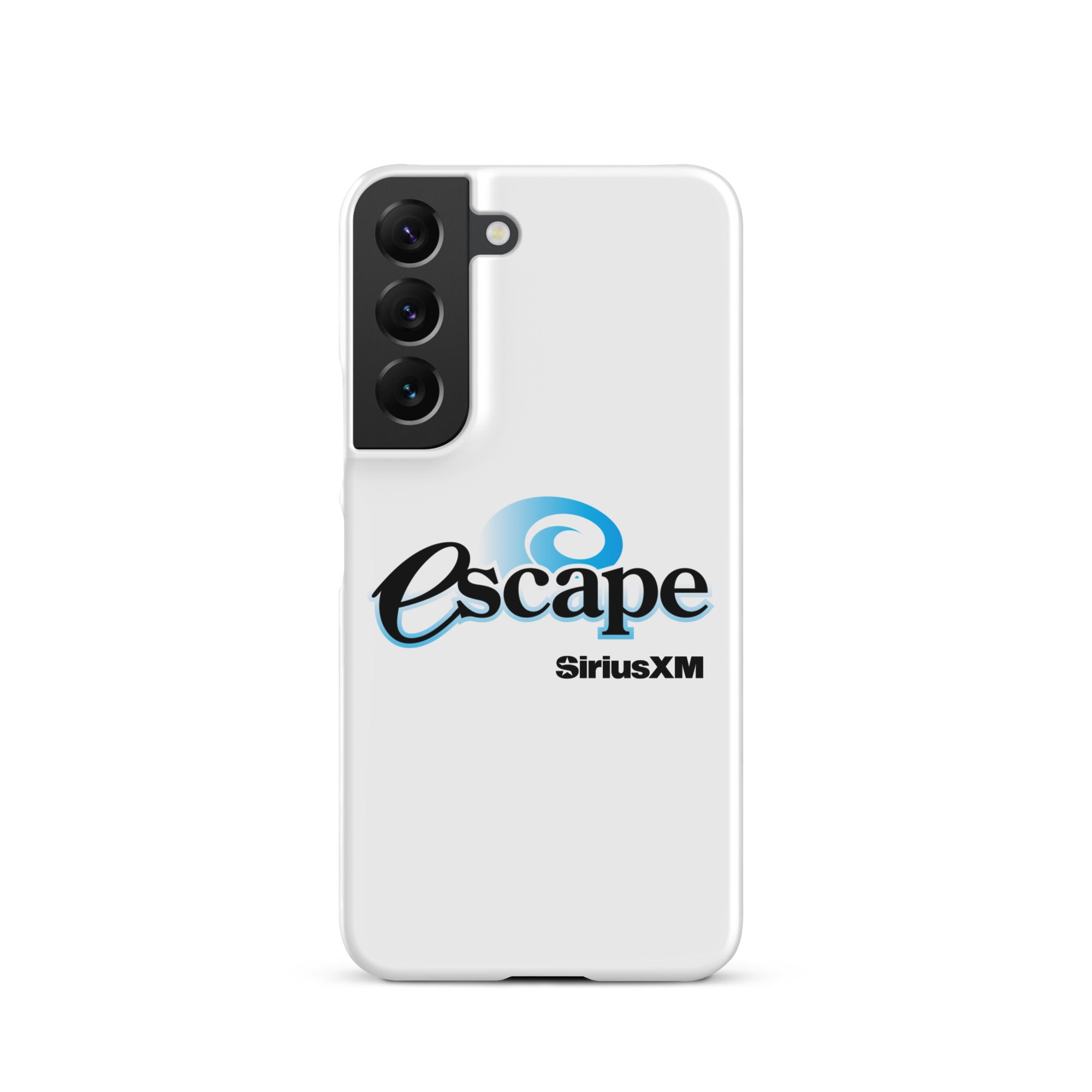 White phone case featuring the 'escape' logo and 'SiriusXM' branding.