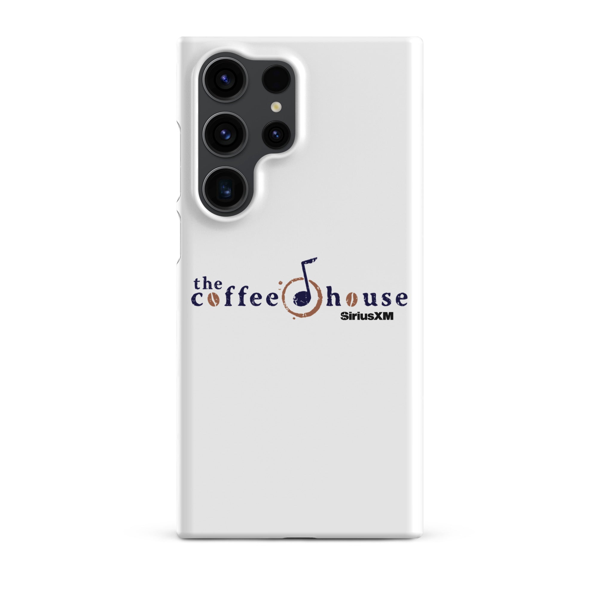 White phone case featuring 'the Coffee House' logo and 'SiriusXM' branding.
