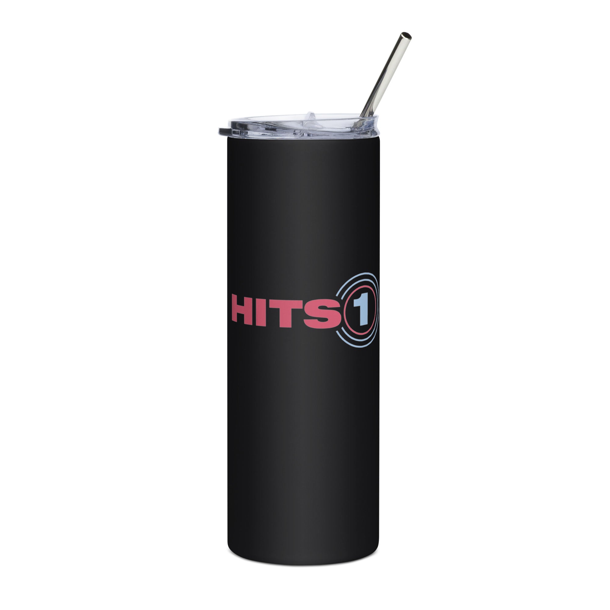 Black Stainless Tumbler with 'Hits 1' logo on front.