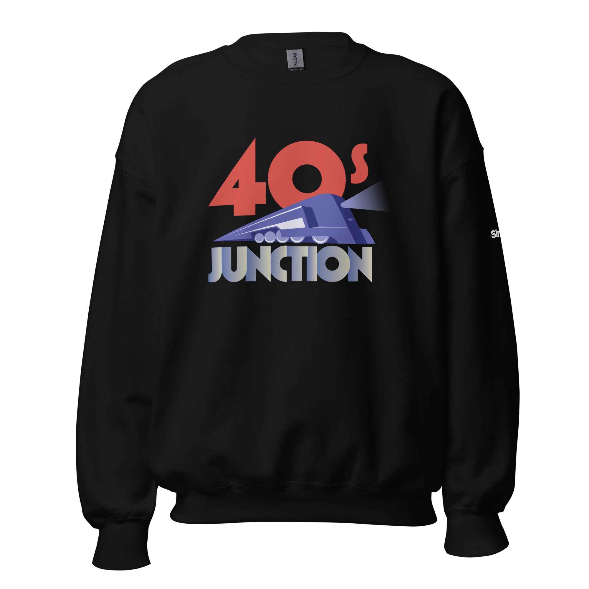 Black sweatshirt featuring '40s Junction' logo and stylized train graphic.