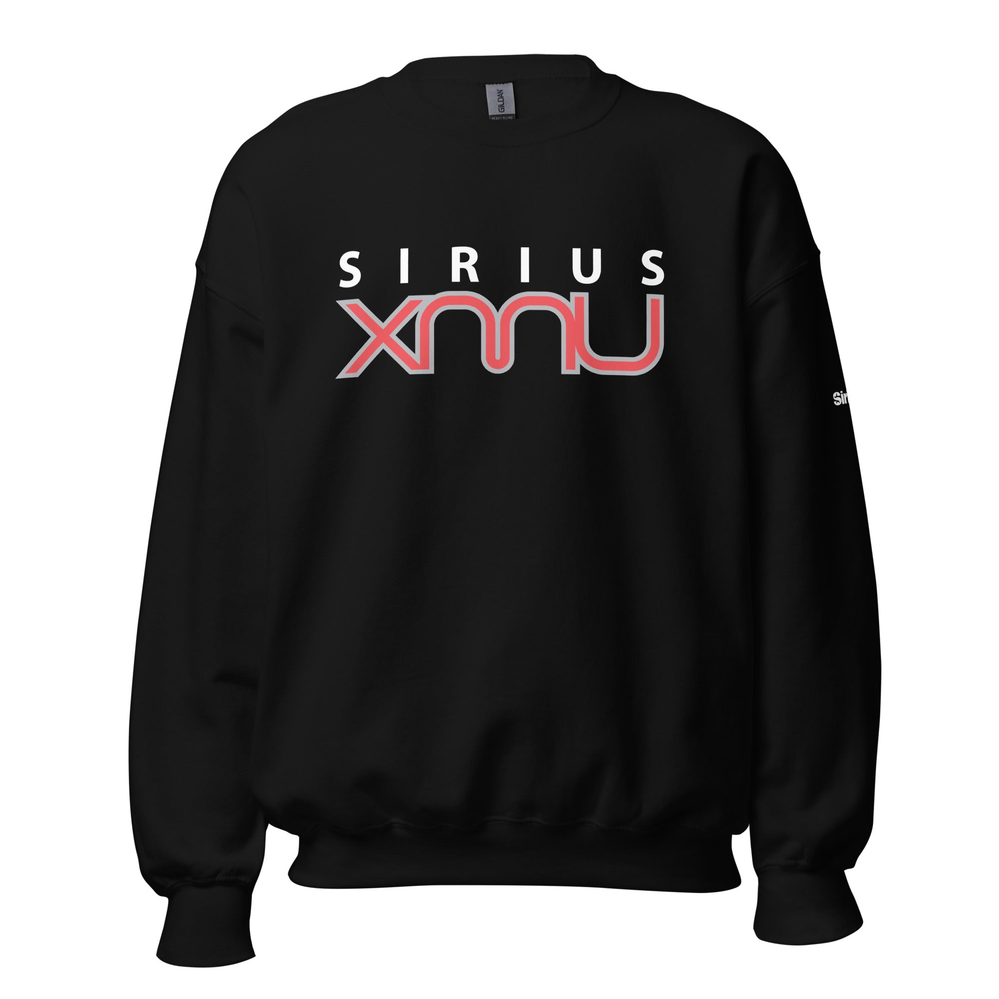 Black sweatshirt with 'SIRIUS XMU' logo in white and red letters on the front.