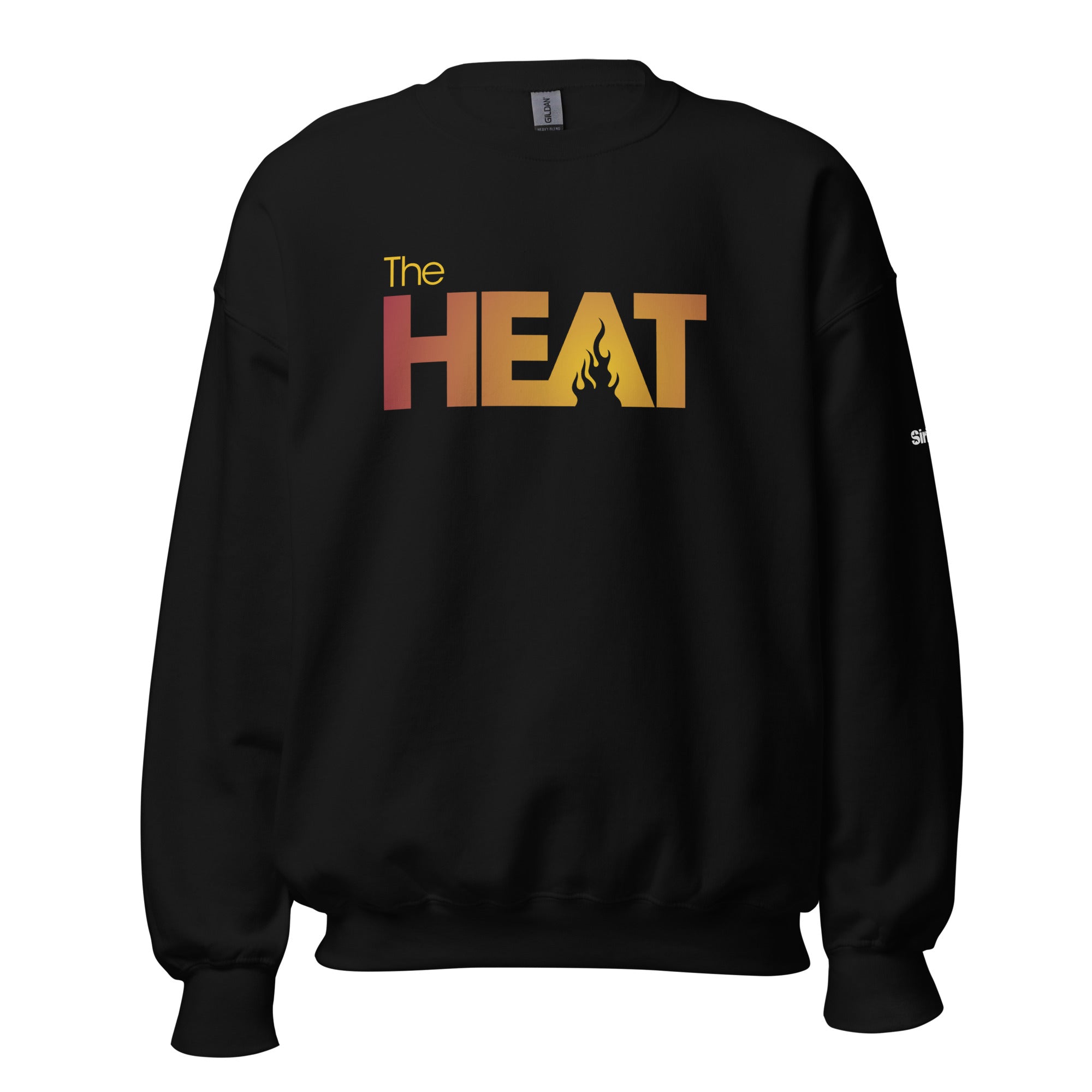 Black sweatshirt featuring the text 'The HEAT' logo in an orange to yellow gradient with a flame design.