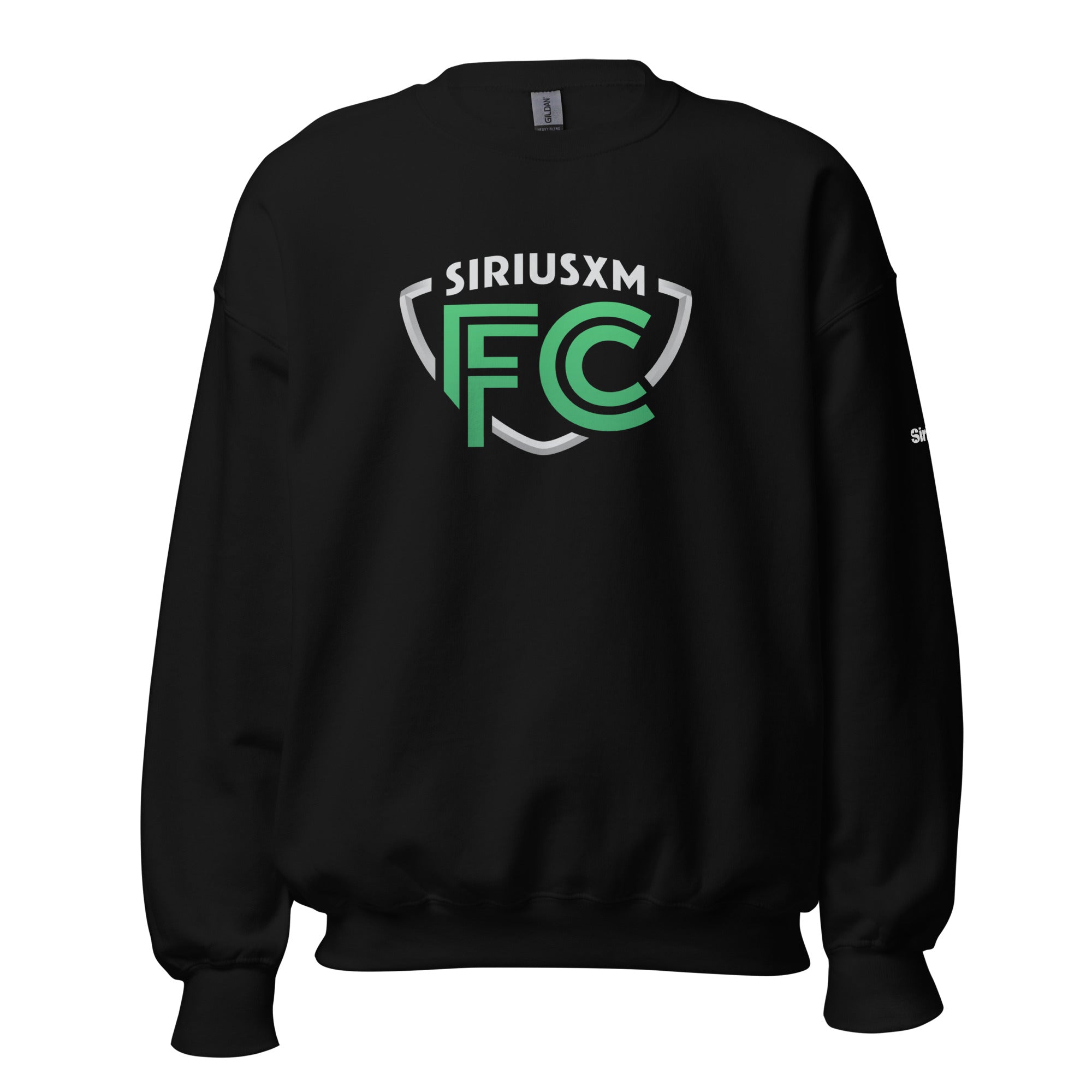 Black sweatshirt featuring the 'SiriusXM FC' logo in green and grey.