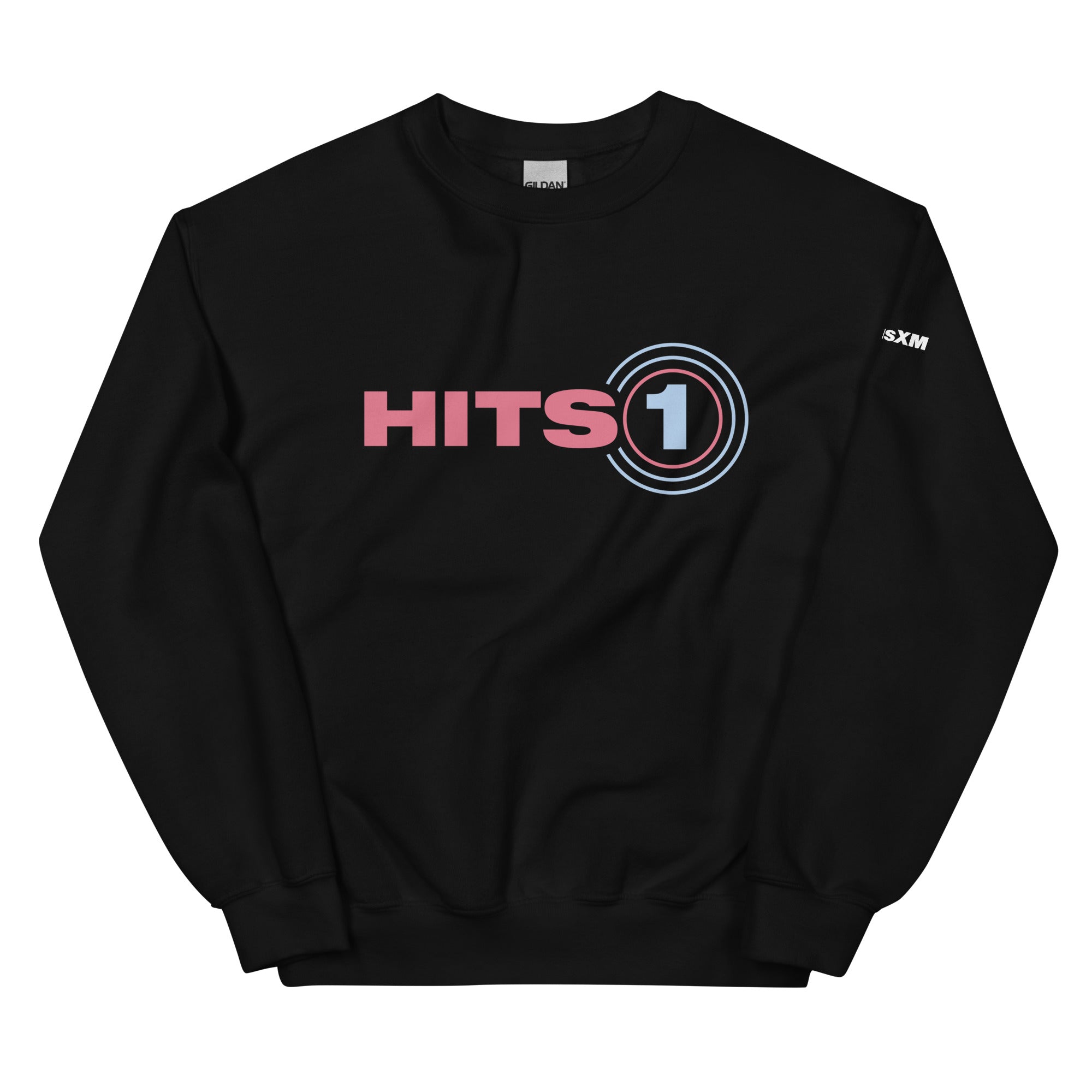 Black sweatshirt with 'Hits 1' logo on front. 