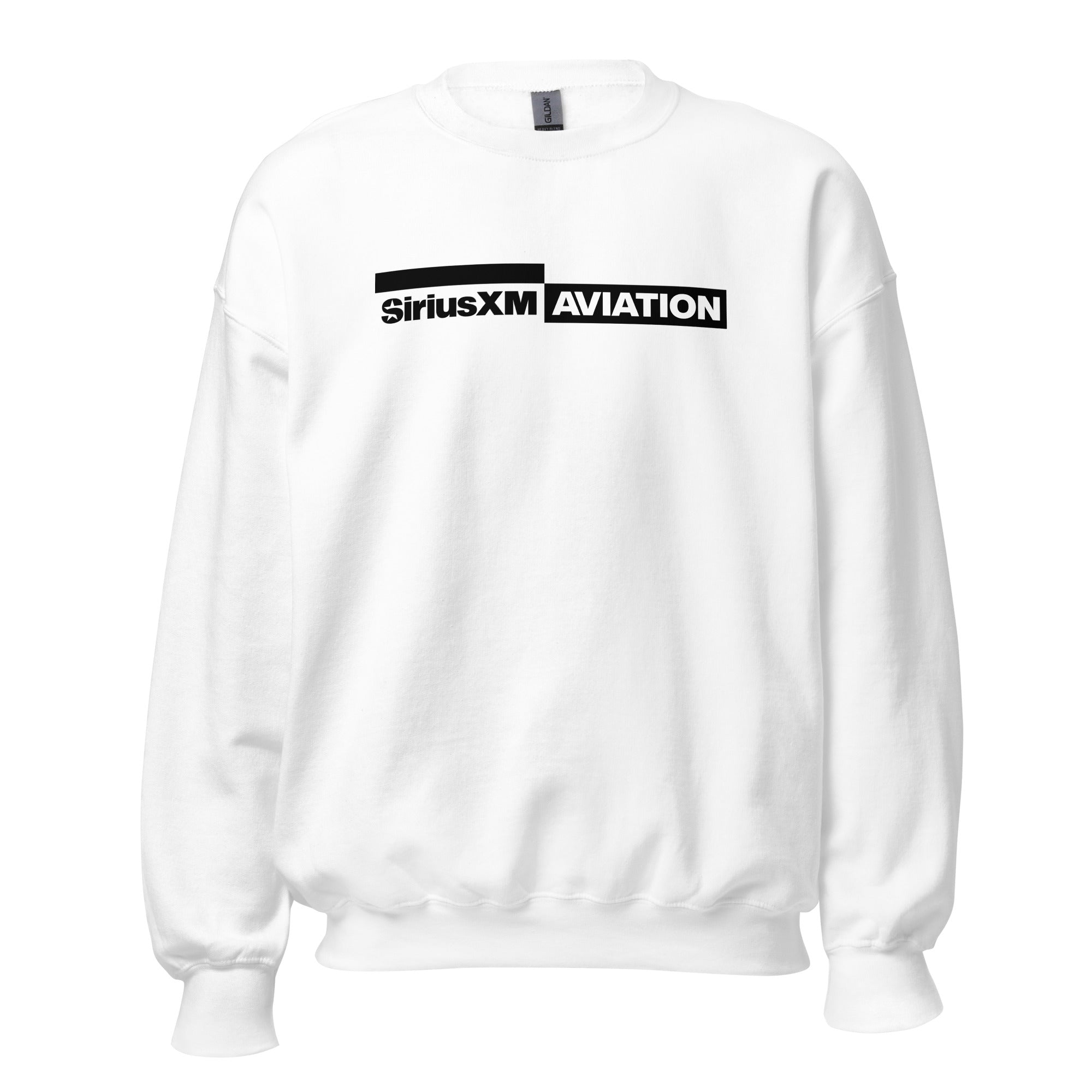 White sweatshirt featuring 'SiriusXM AVIATION' logo in black.