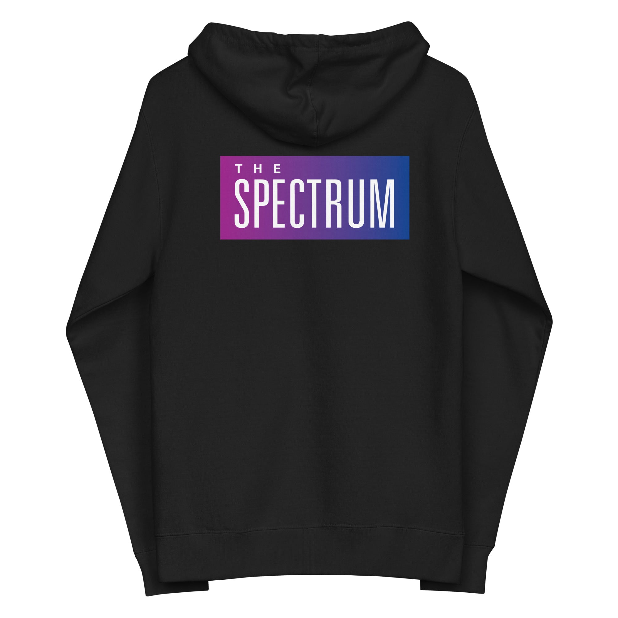 Black hoodie with 'THE SPECTRUM' logo in gradient colors on the back.