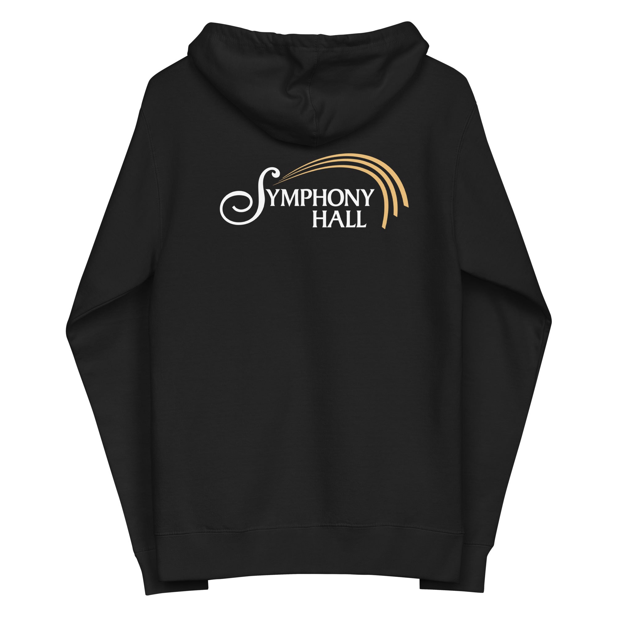 Black hoodie with 'SYMPHONY HALL' logo in white and gold on the back.