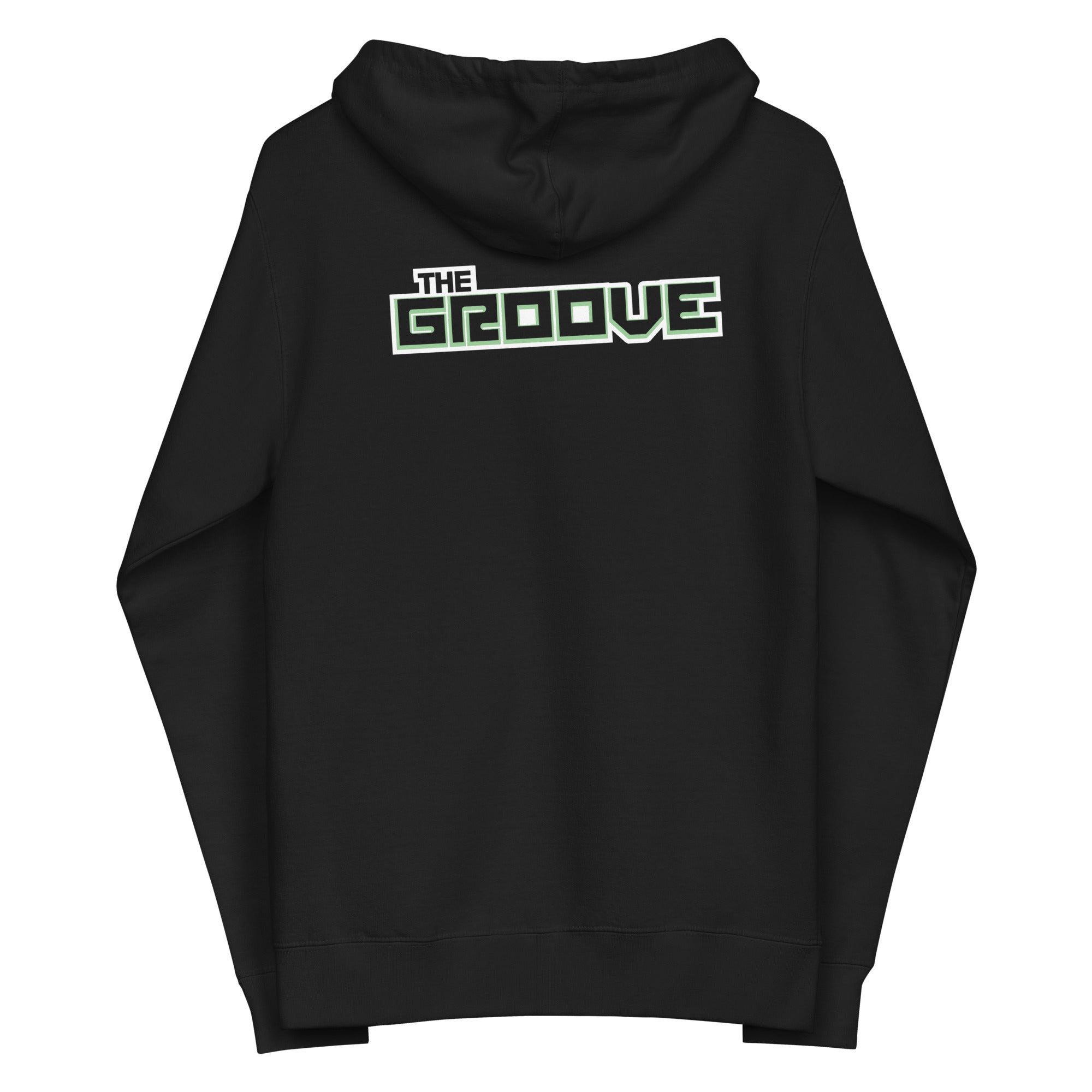 Black hoodie with the text 'THE GROOVE' printed on the back in bold, stylized letters.