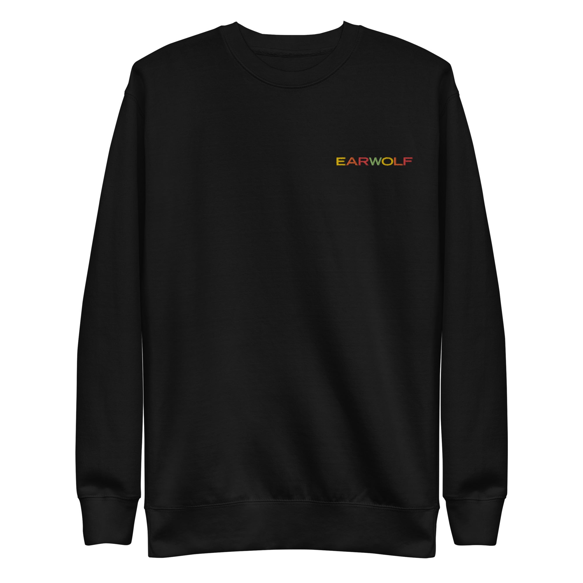 Black sweatshirt featuring the text 'EARWOLF' in colorful letters on the front.