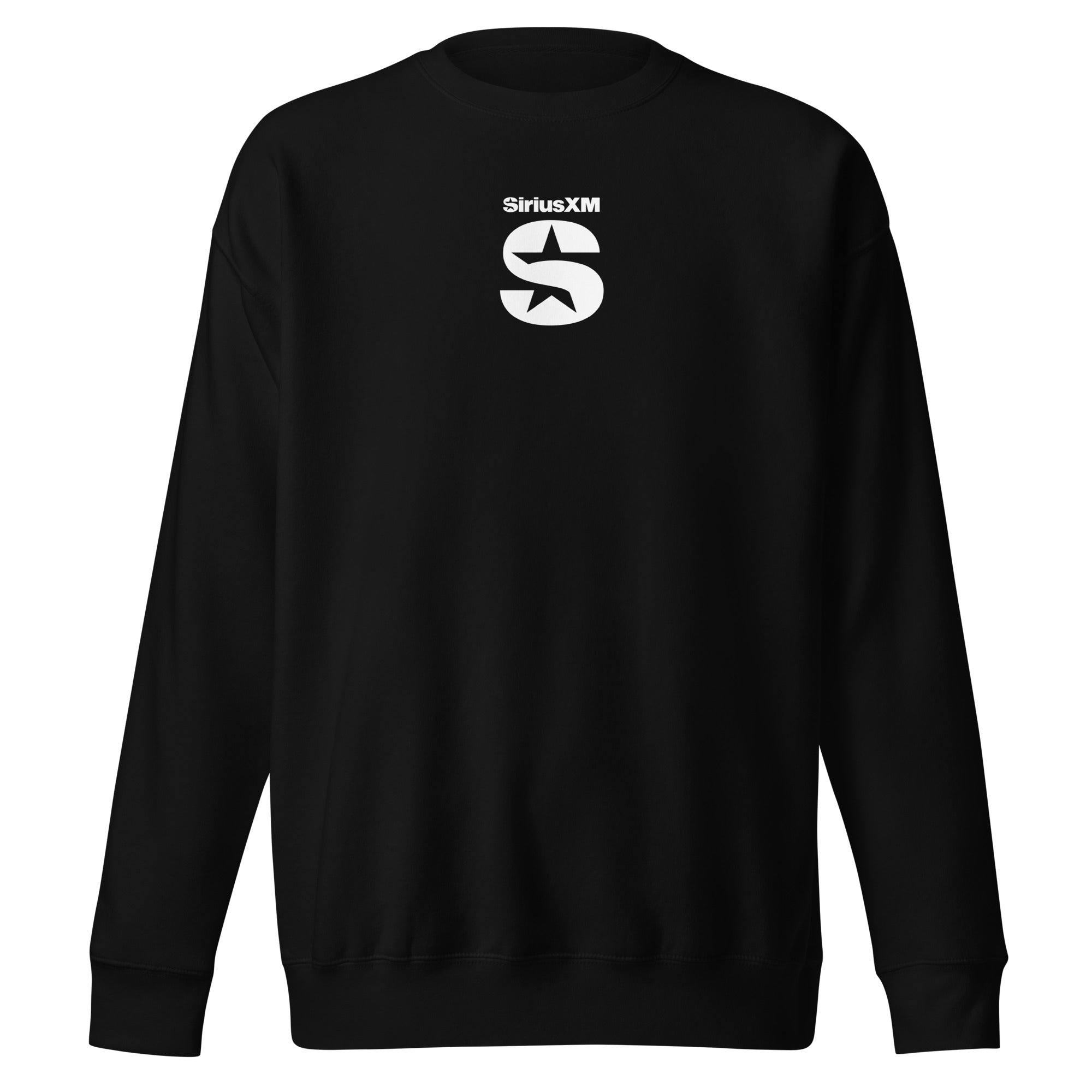 Black sweatshirt with white 'SiriusXM' logo on the front.